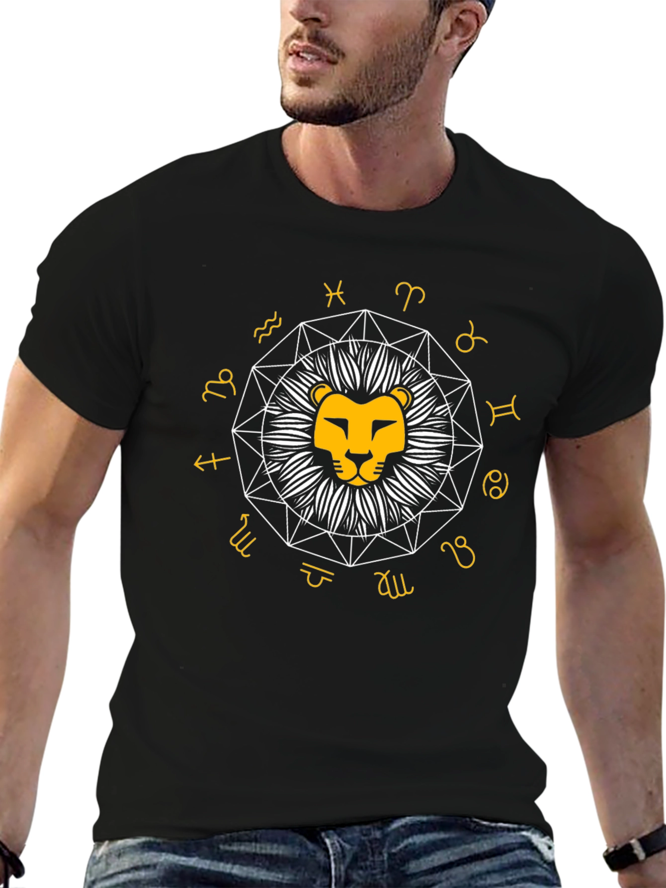 Zodiac Lion Graphic T-Shirt - Black
