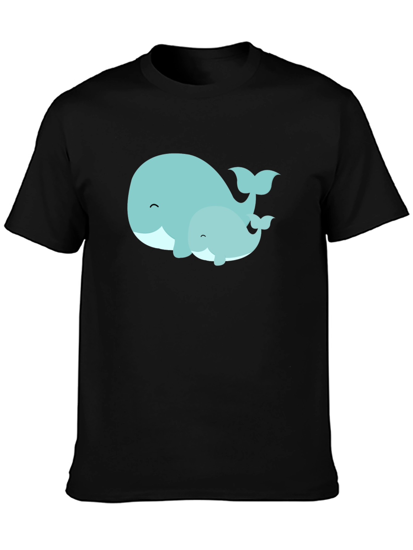 Cute Whale Family Graphic Tee - Black