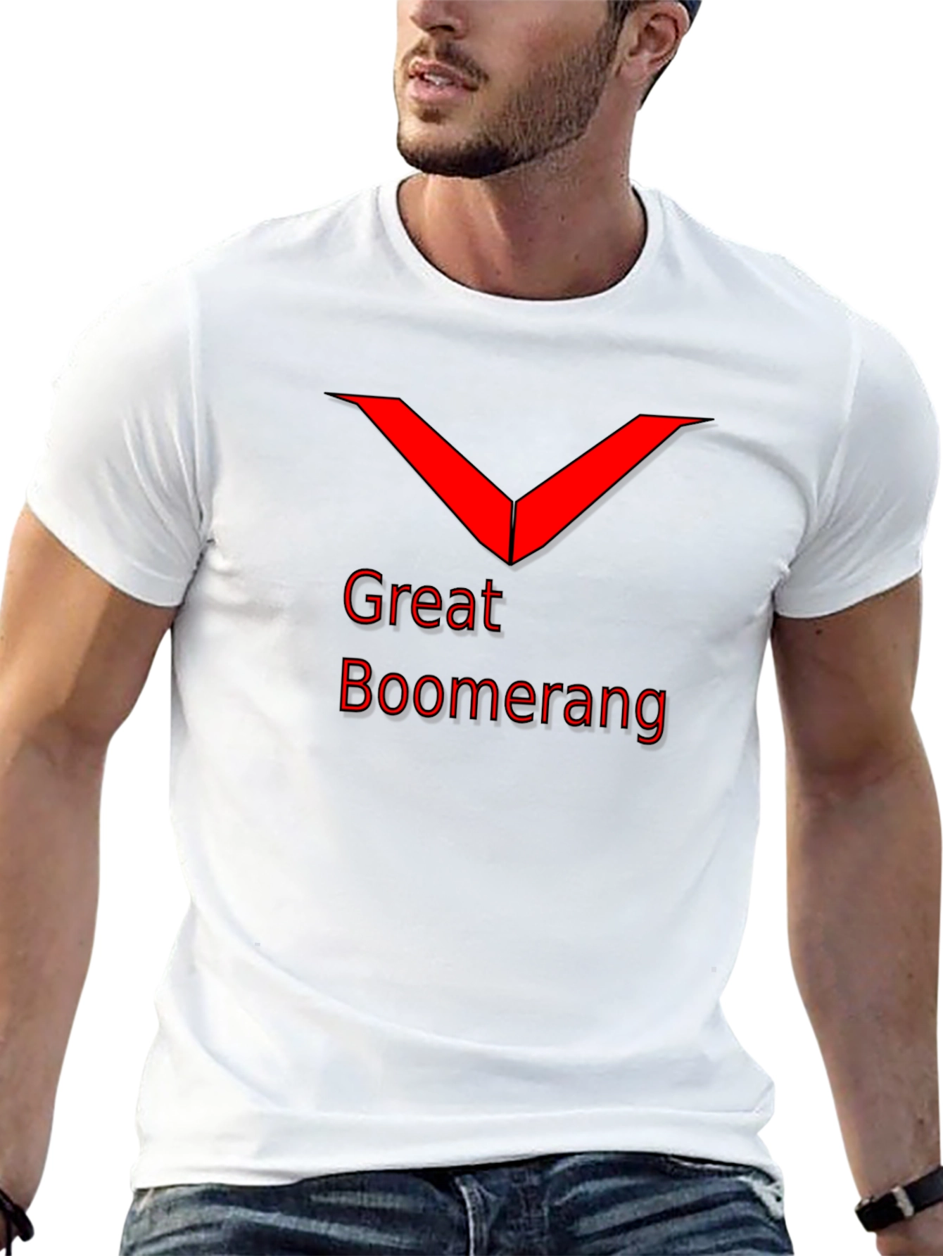 Great Boomerang Red Graphic Black T-Shirt