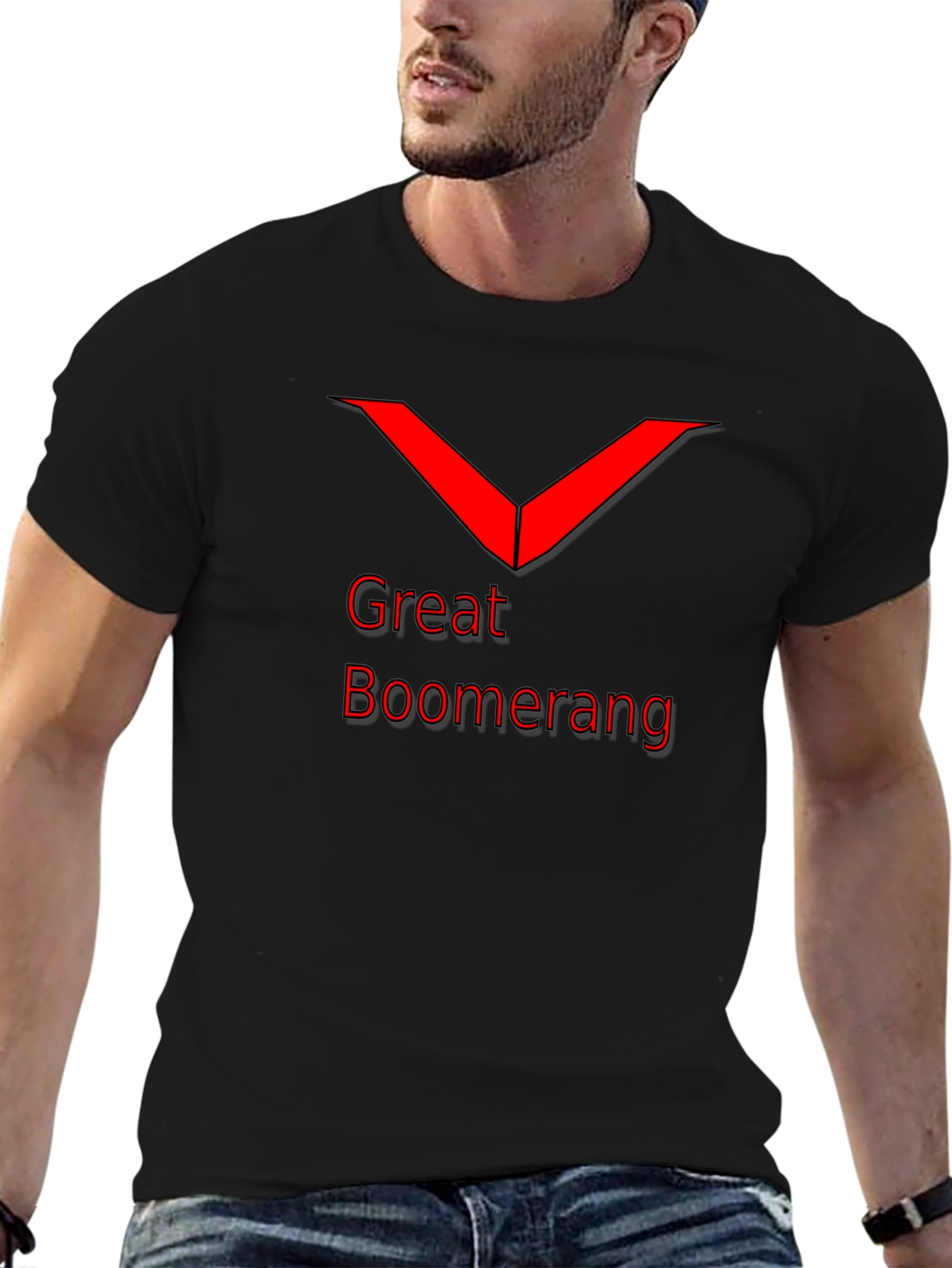 Great Boomerang Red Graphic Black T-Shirt