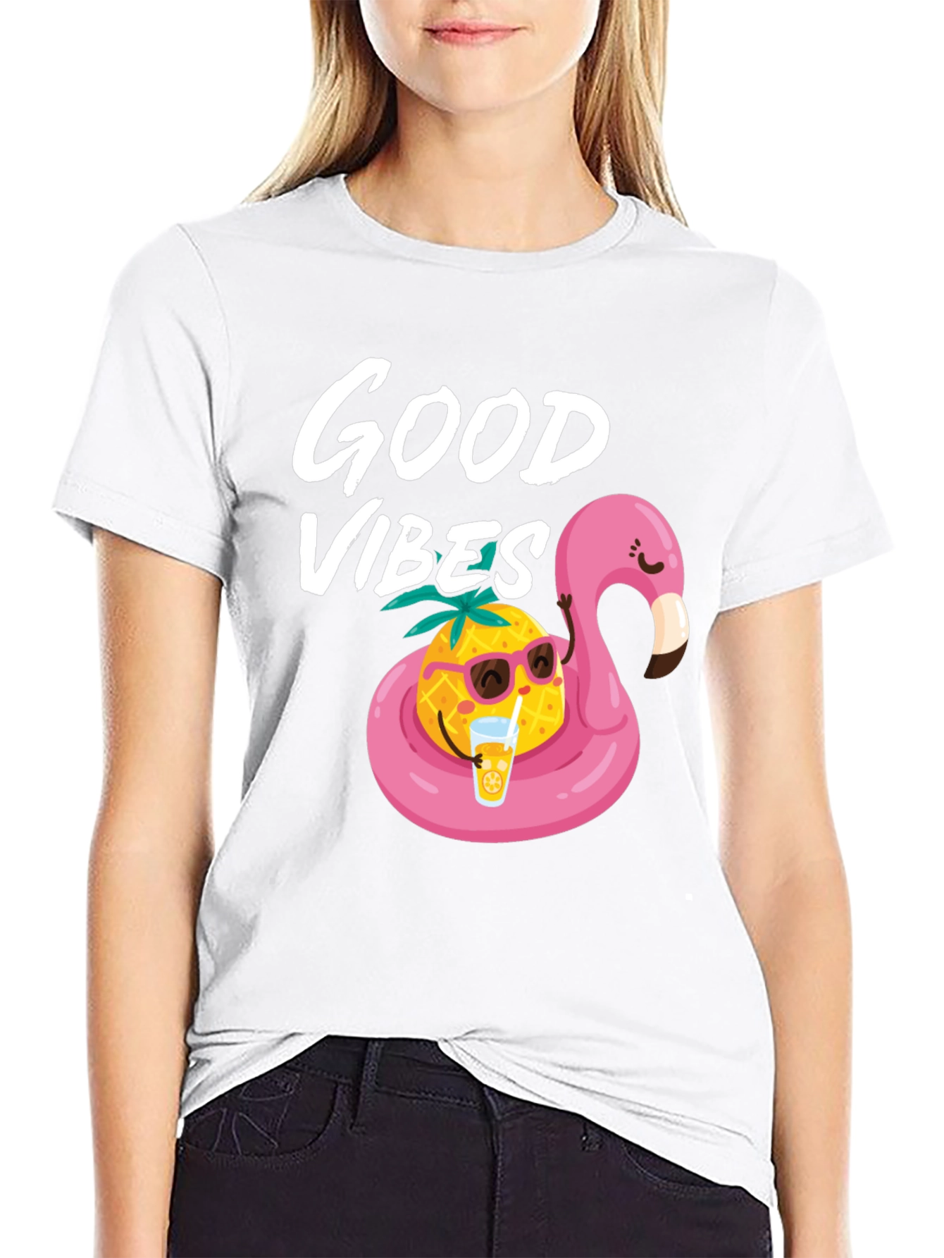 Good Vibes Pineapple Flamingo Graphic Tee