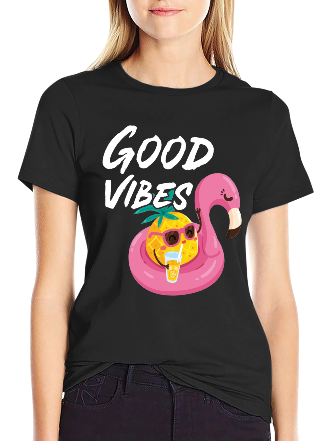 Good Vibes Pineapple Flamingo Graphic Tee