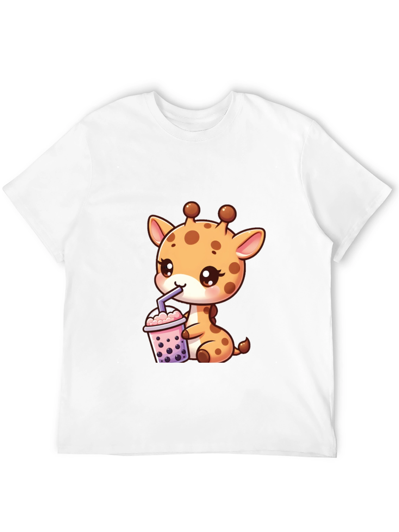 Cute Giraffe Boba Tea Graphic Tee - Black