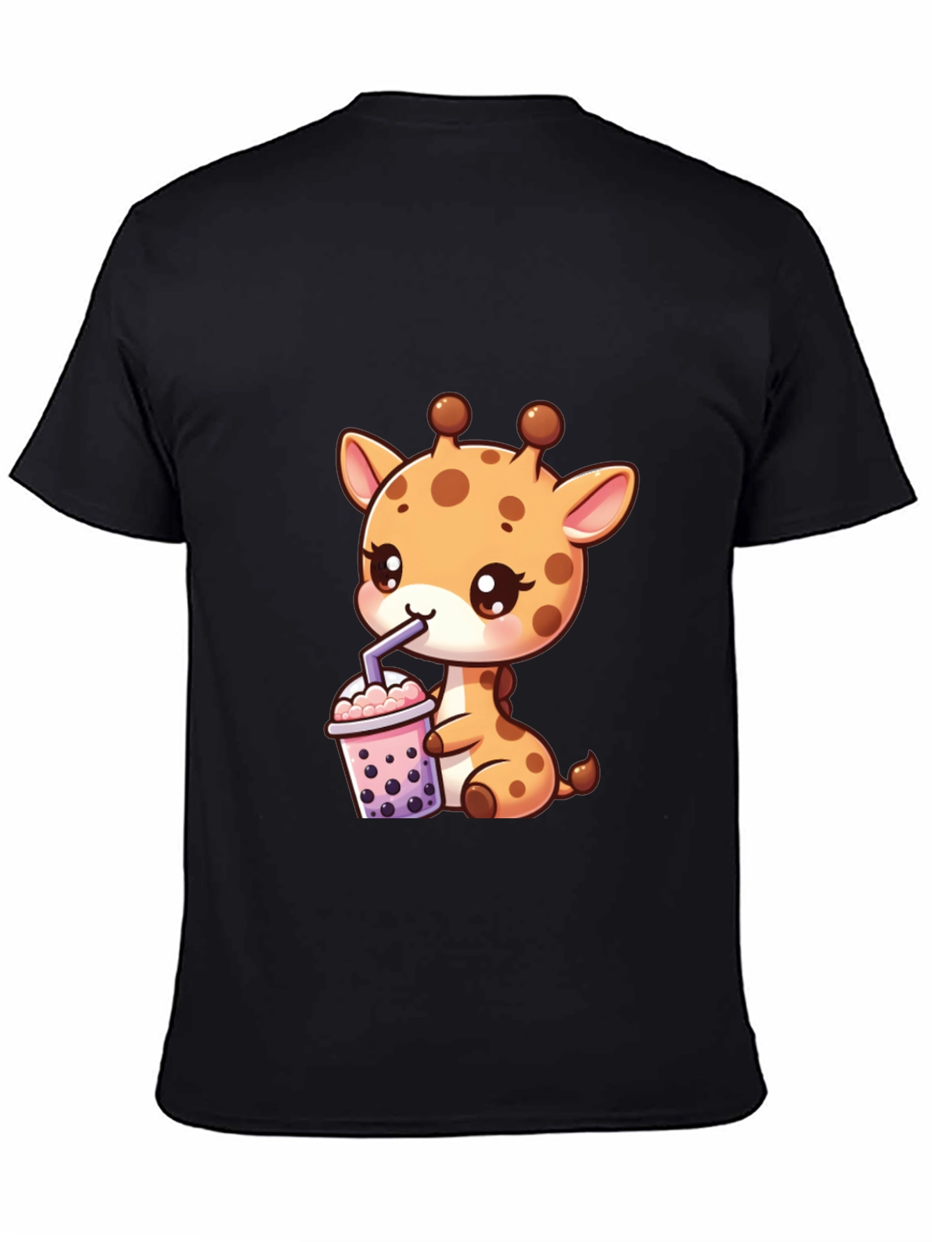 Cute Giraffe Boba Tea Graphic Tee - Black