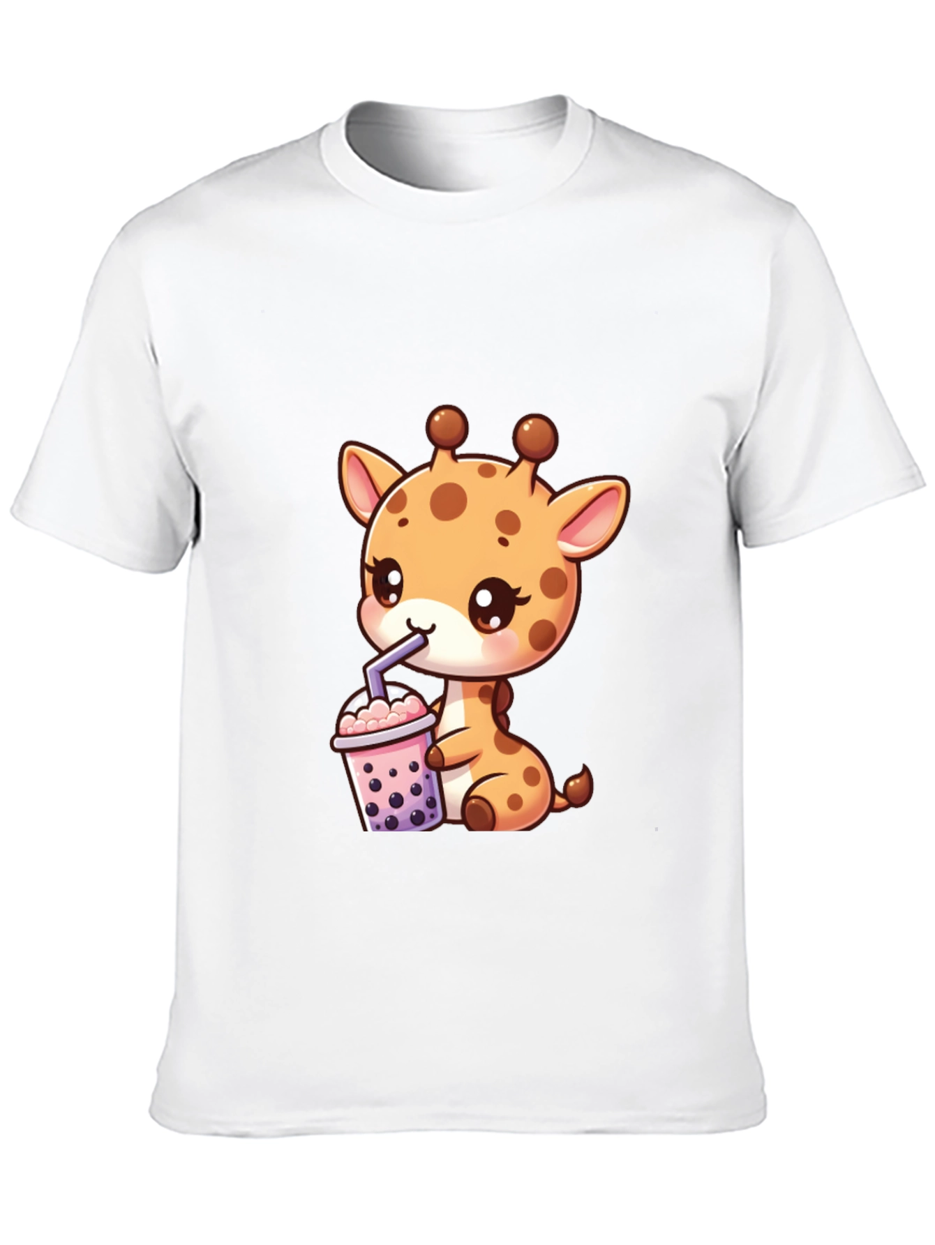 Cute Giraffe Boba Tea Graphic Tee - Black