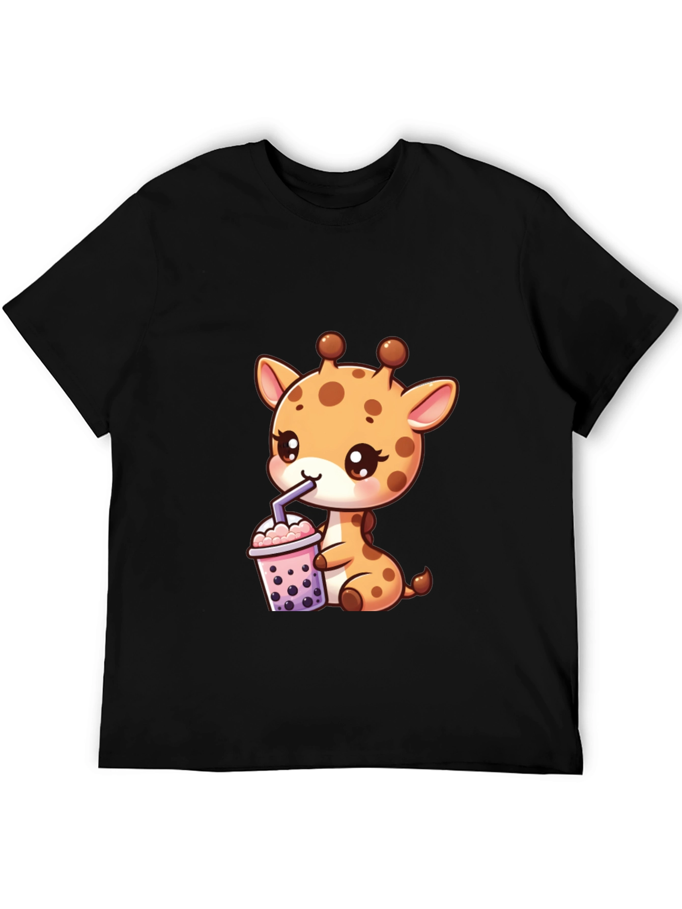 Cute Giraffe Boba Tea Graphic Tee - Black
