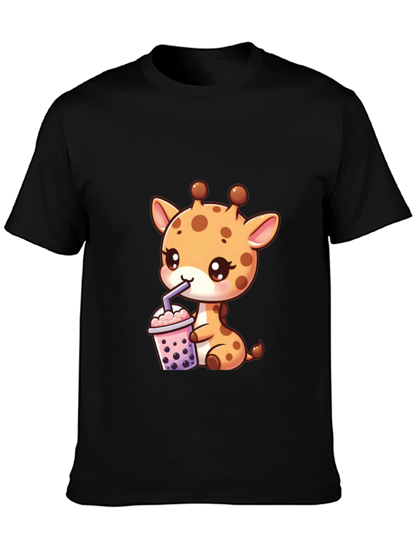 Cute Giraffe Boba Tea Graphic Tee - Black