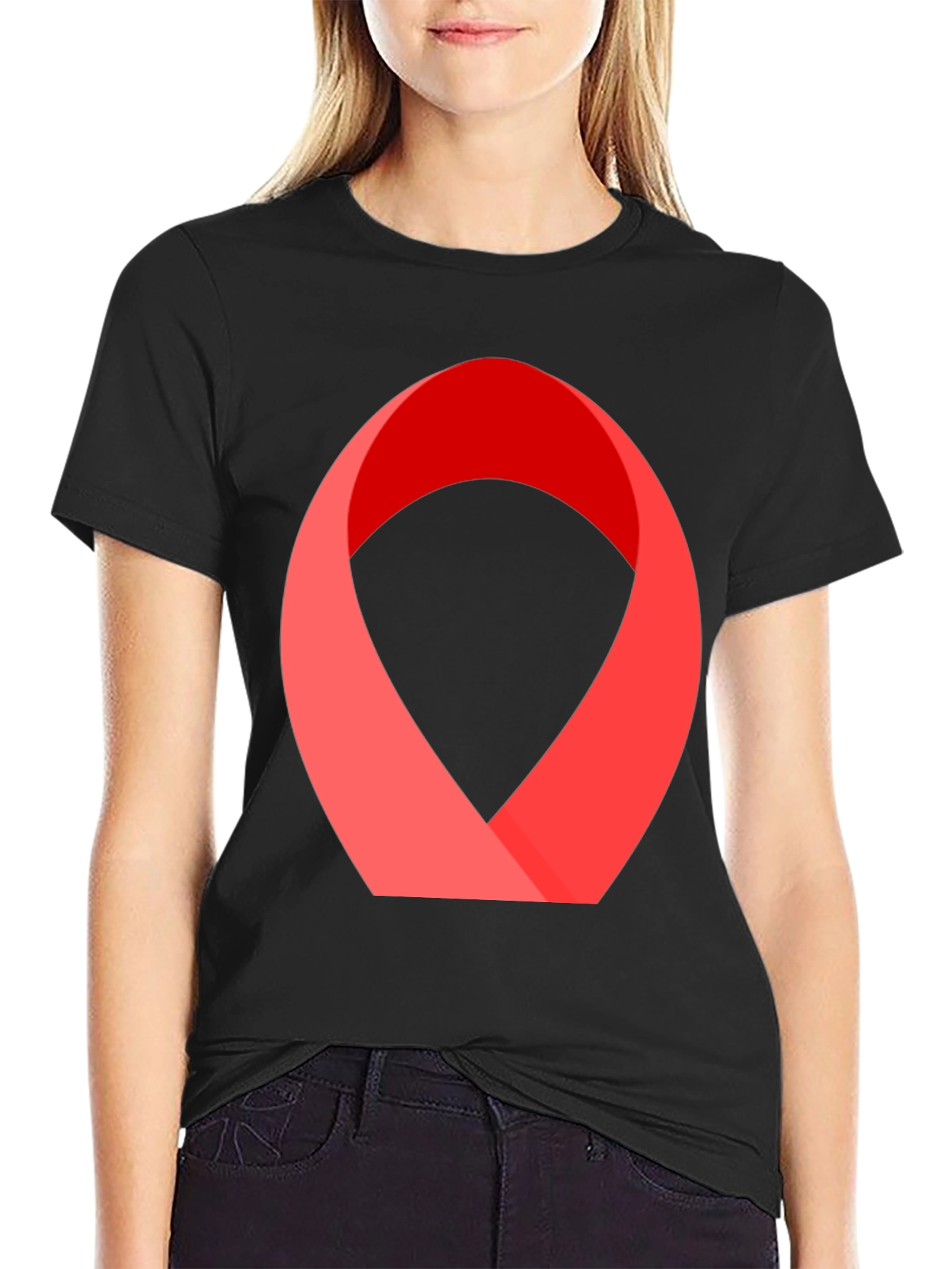 Abstract Red Ribbon Graphic Tee - Modern Casual Style