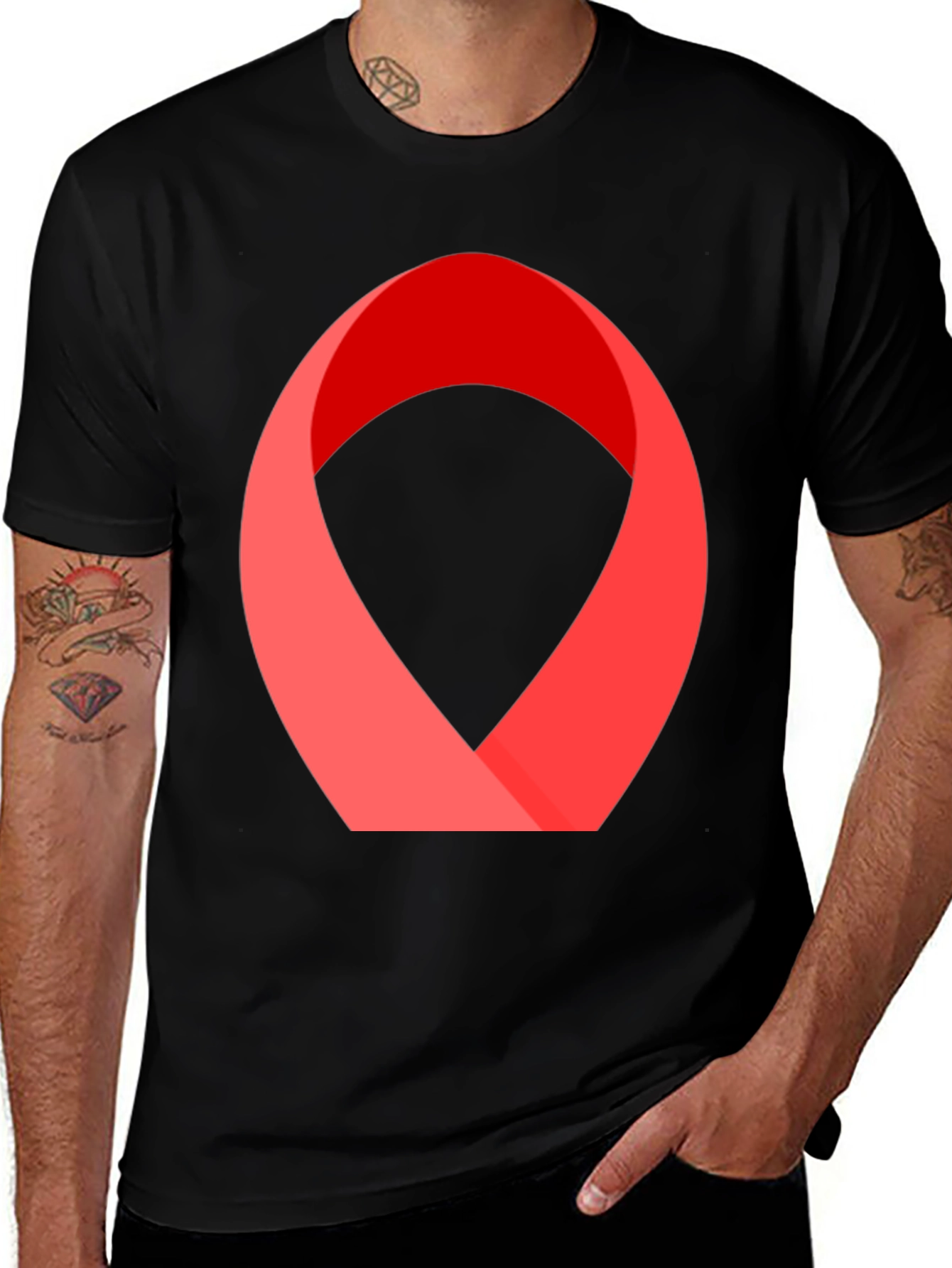 Abstract Red Ribbon Graphic Tee - Modern Casual Style
