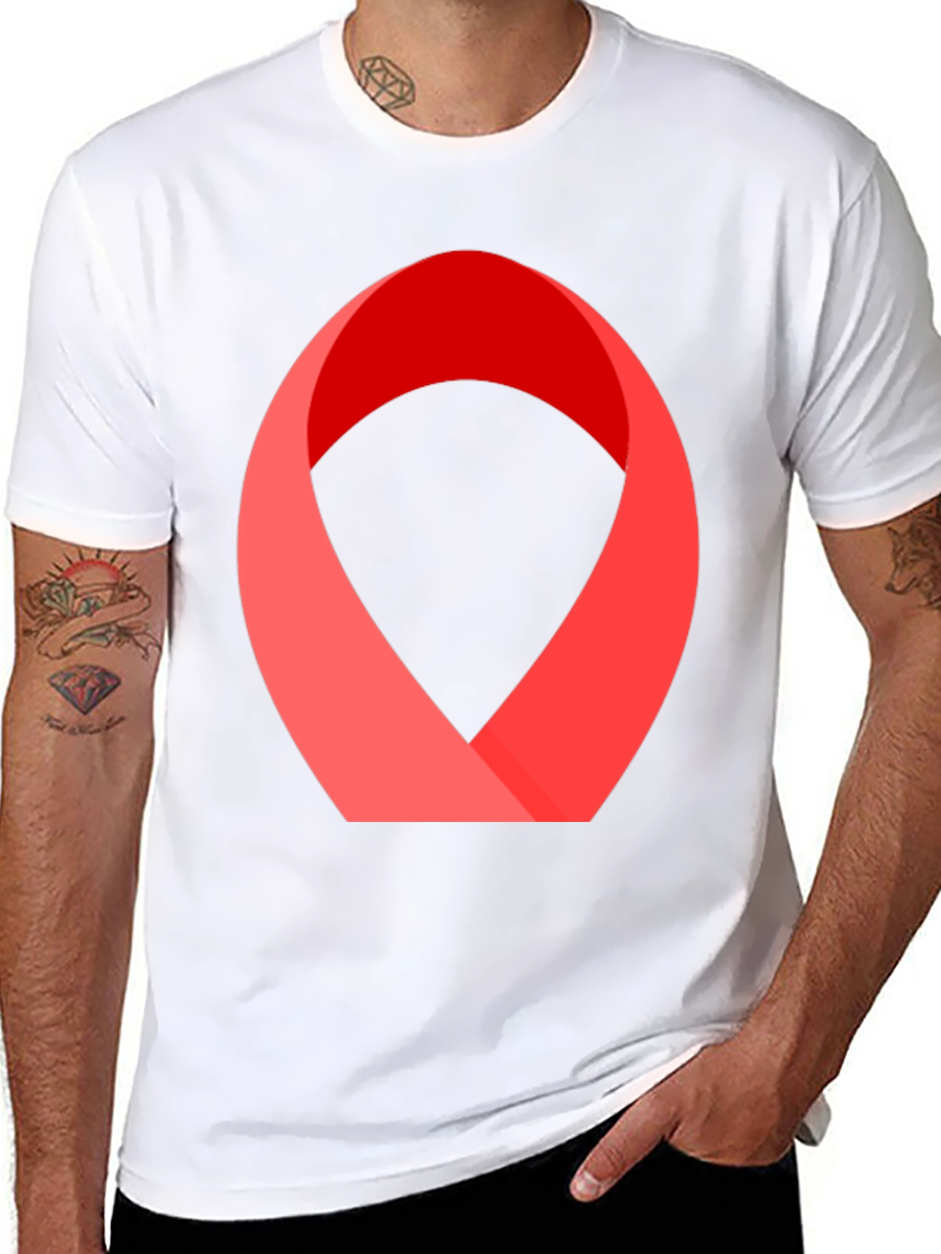 Abstract Red Ribbon Graphic Tee - Modern Casual Style