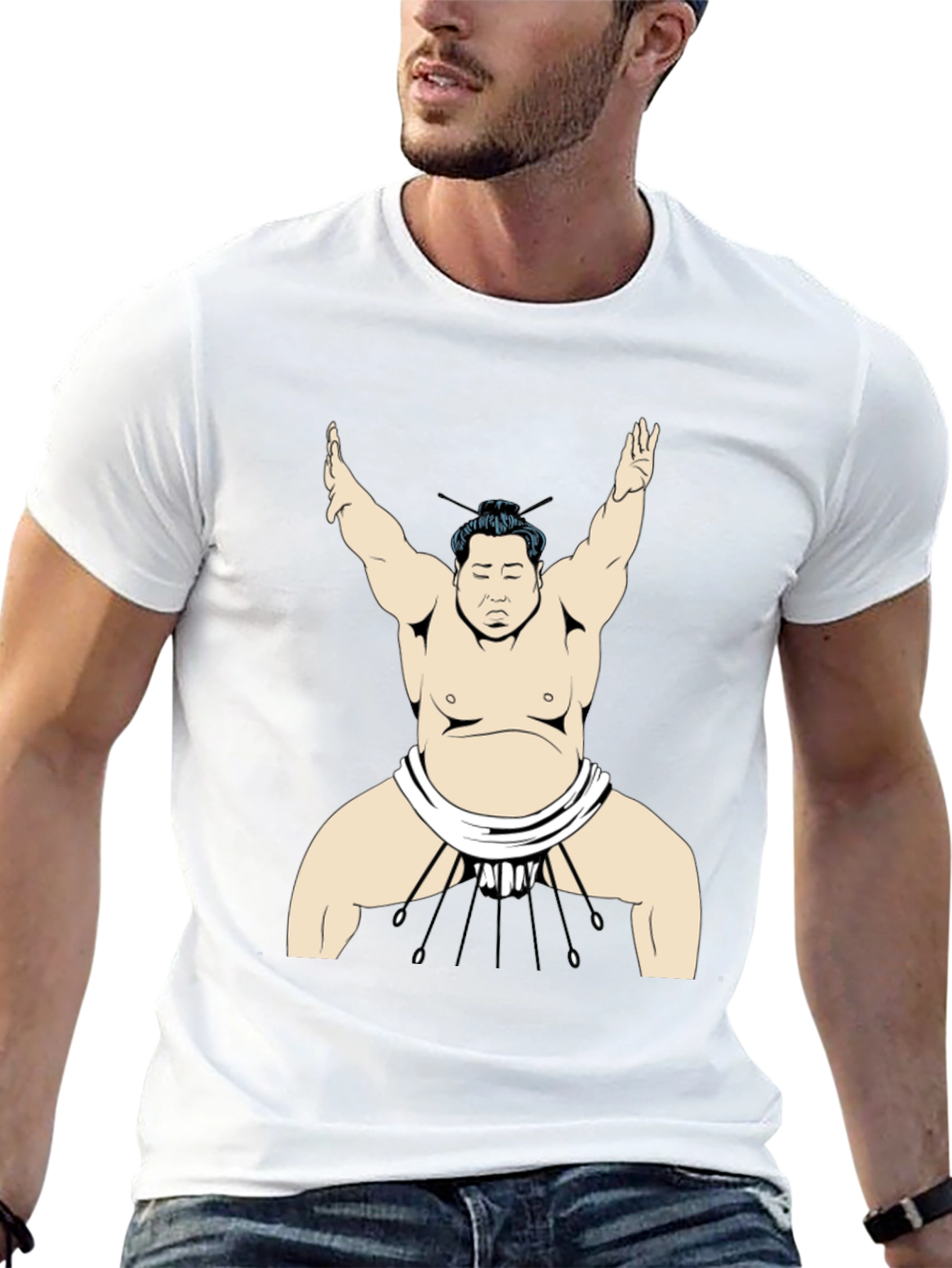 Sumo Wrestler Graphic Tee - Black Cotton T-Shirt