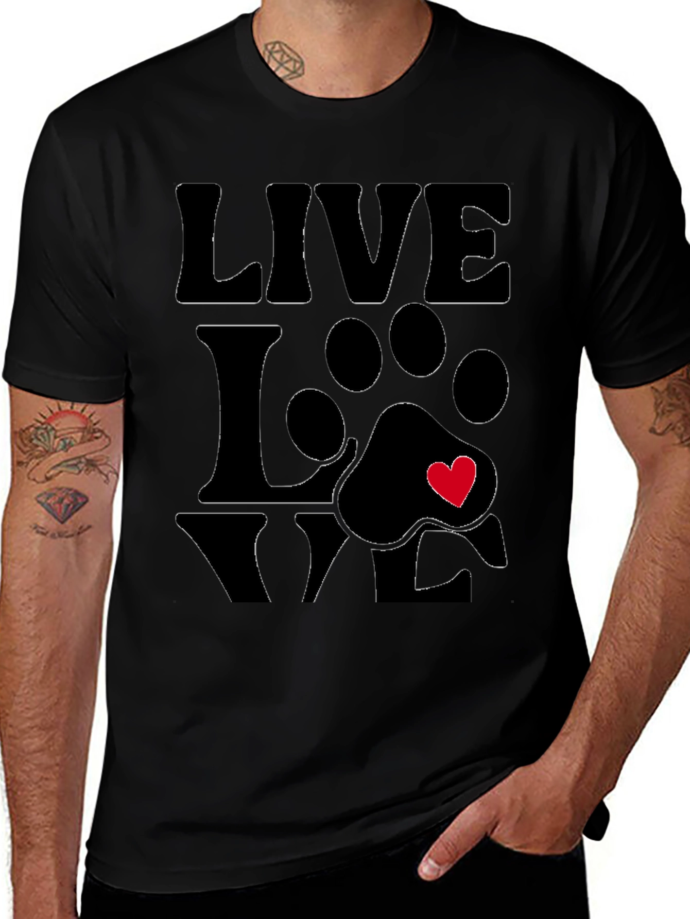 Live Love Paw Print T-Shirt - Pet Lover Tee