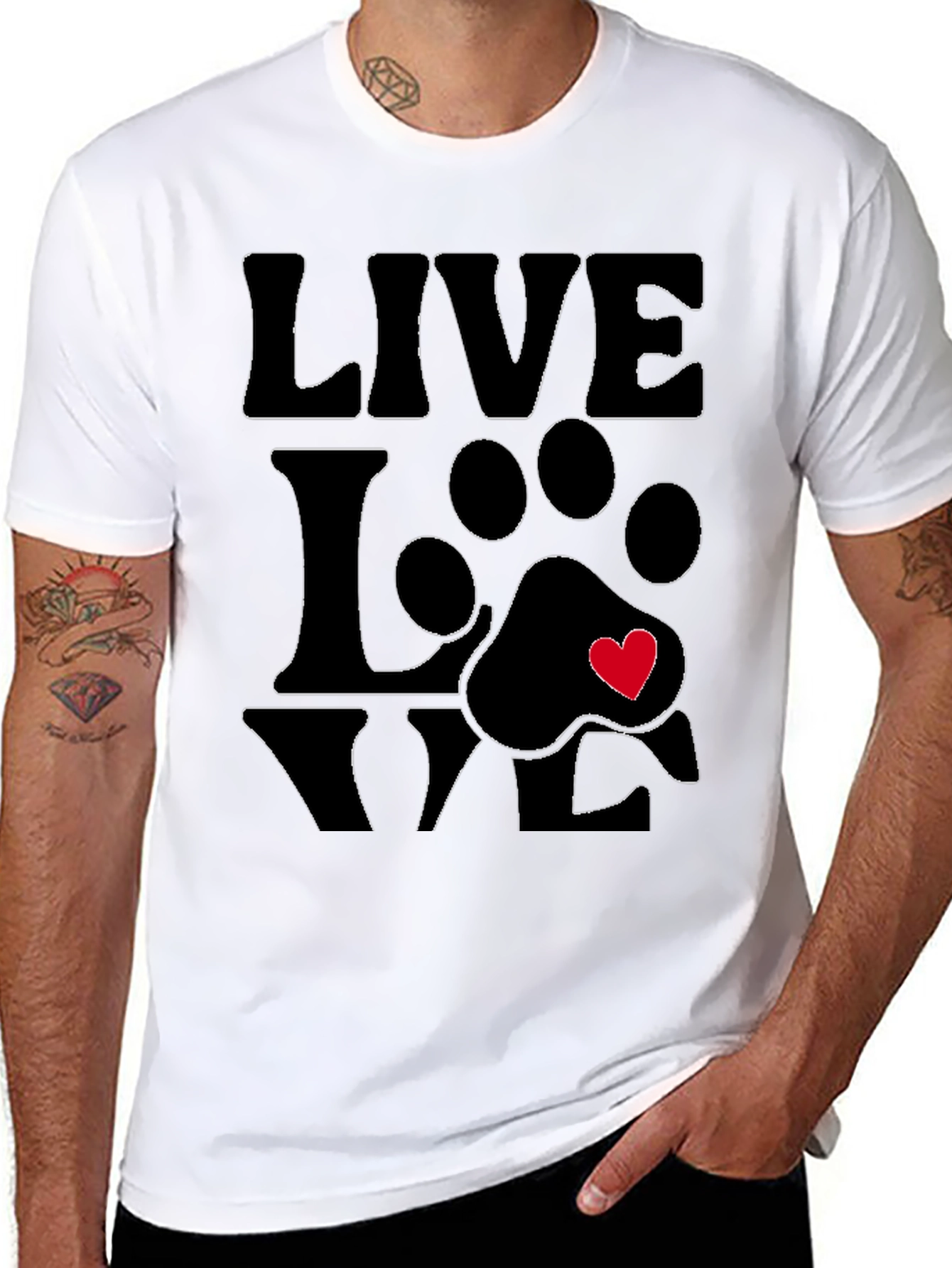 Live Love Paw Print T-Shirt - Pet Lover Tee