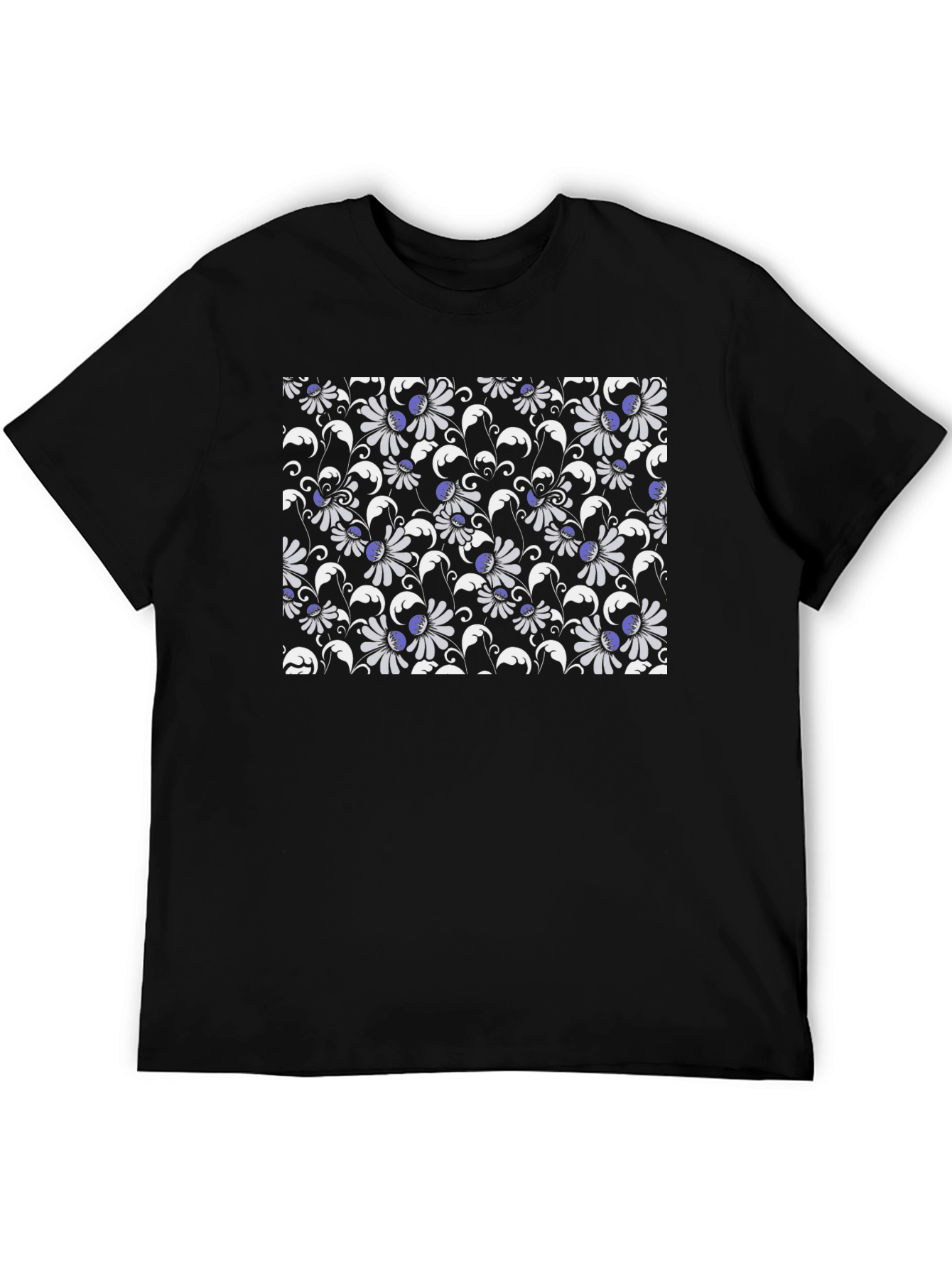 Floral Patterned Black T-Shirt