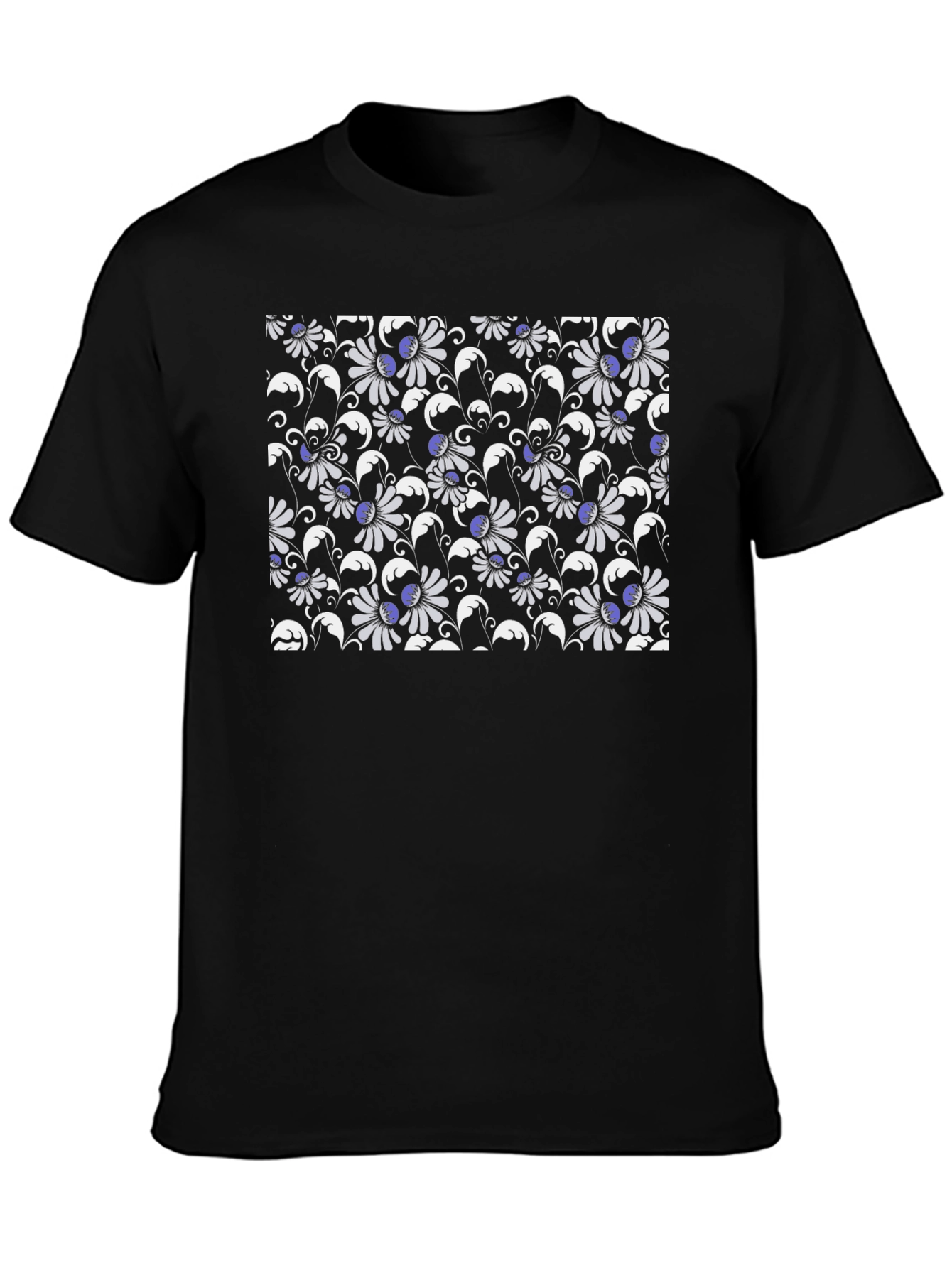 Floral Patterned Black T-Shirt