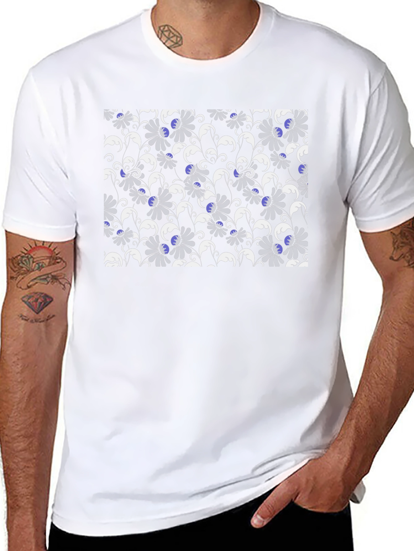 Floral Patterned Black T-Shirt