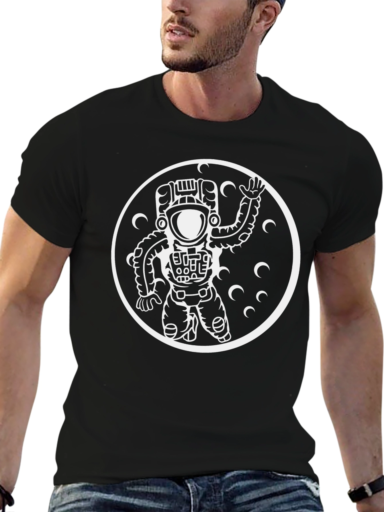 Astronaut Graphic Tee - Black Crew Neck Cotton T-Shirt