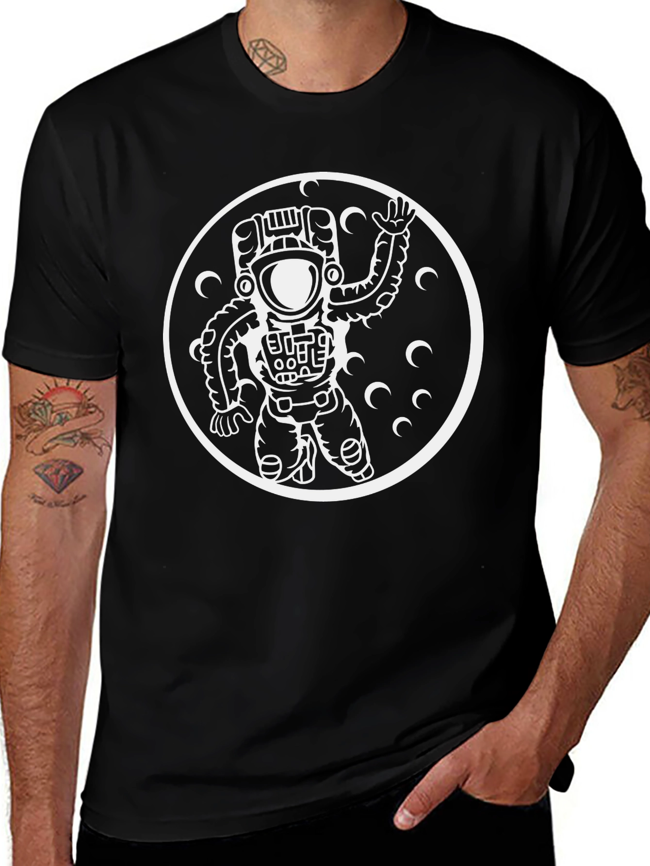Astronaut Graphic Tee - Black Crew Neck Cotton T-Shirt