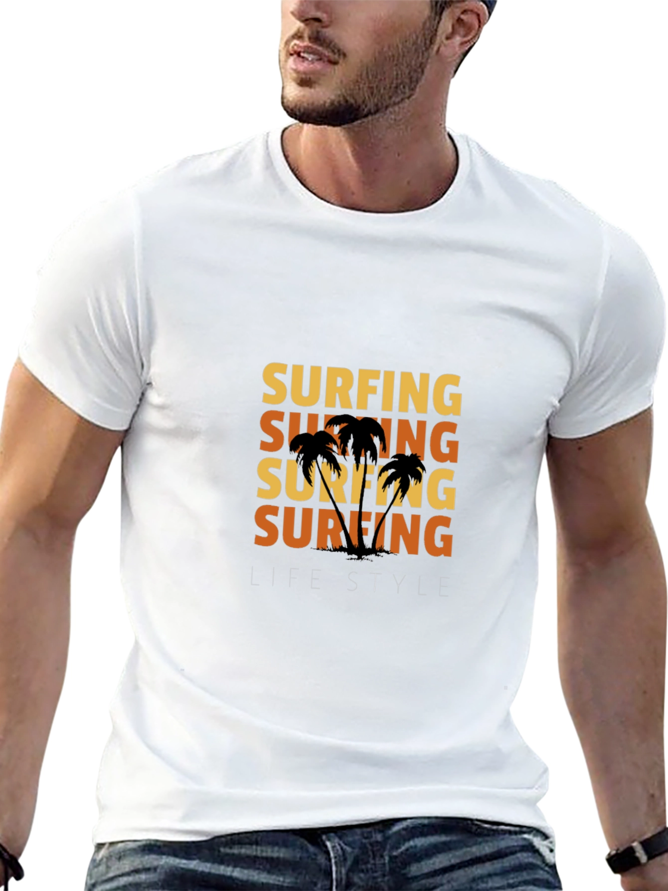 Surfing Lifestyle Graphic Print Black T-Shirt