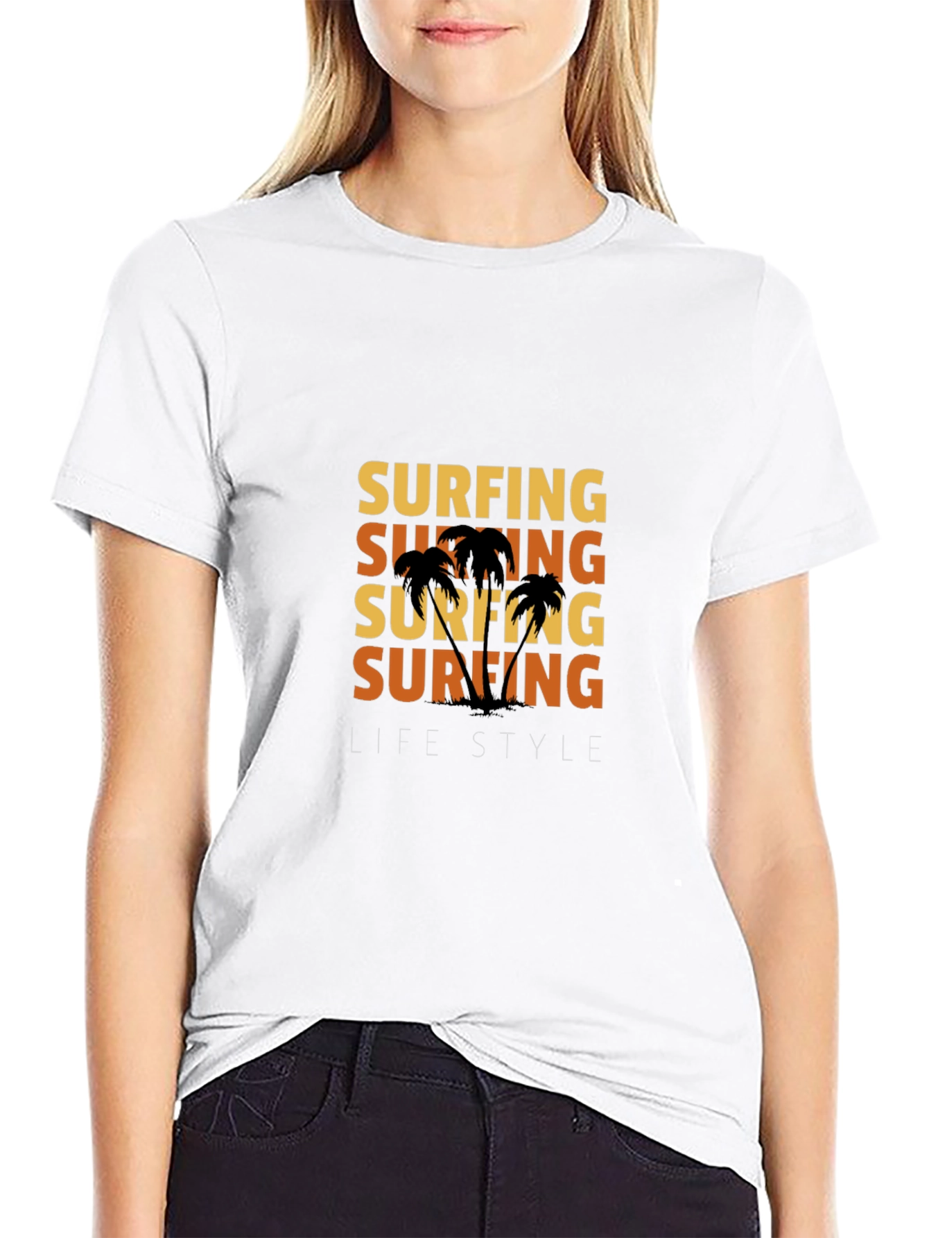 Surfing Lifestyle Graphic Print Black T-Shirt