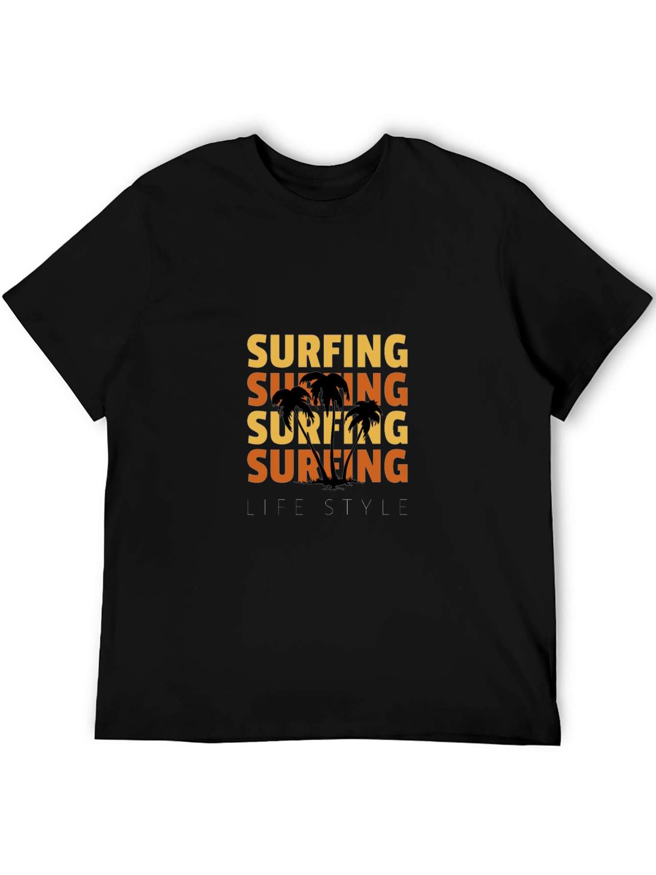 Surfing Lifestyle Graphic Print Black T-Shirt