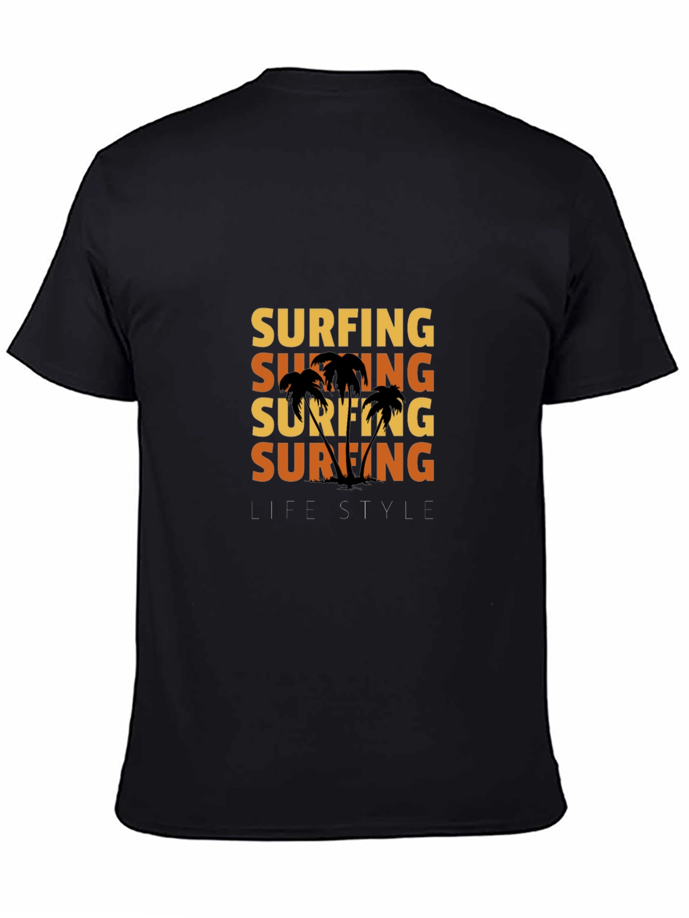 Surfing Lifestyle Graphic Print Black T-Shirt