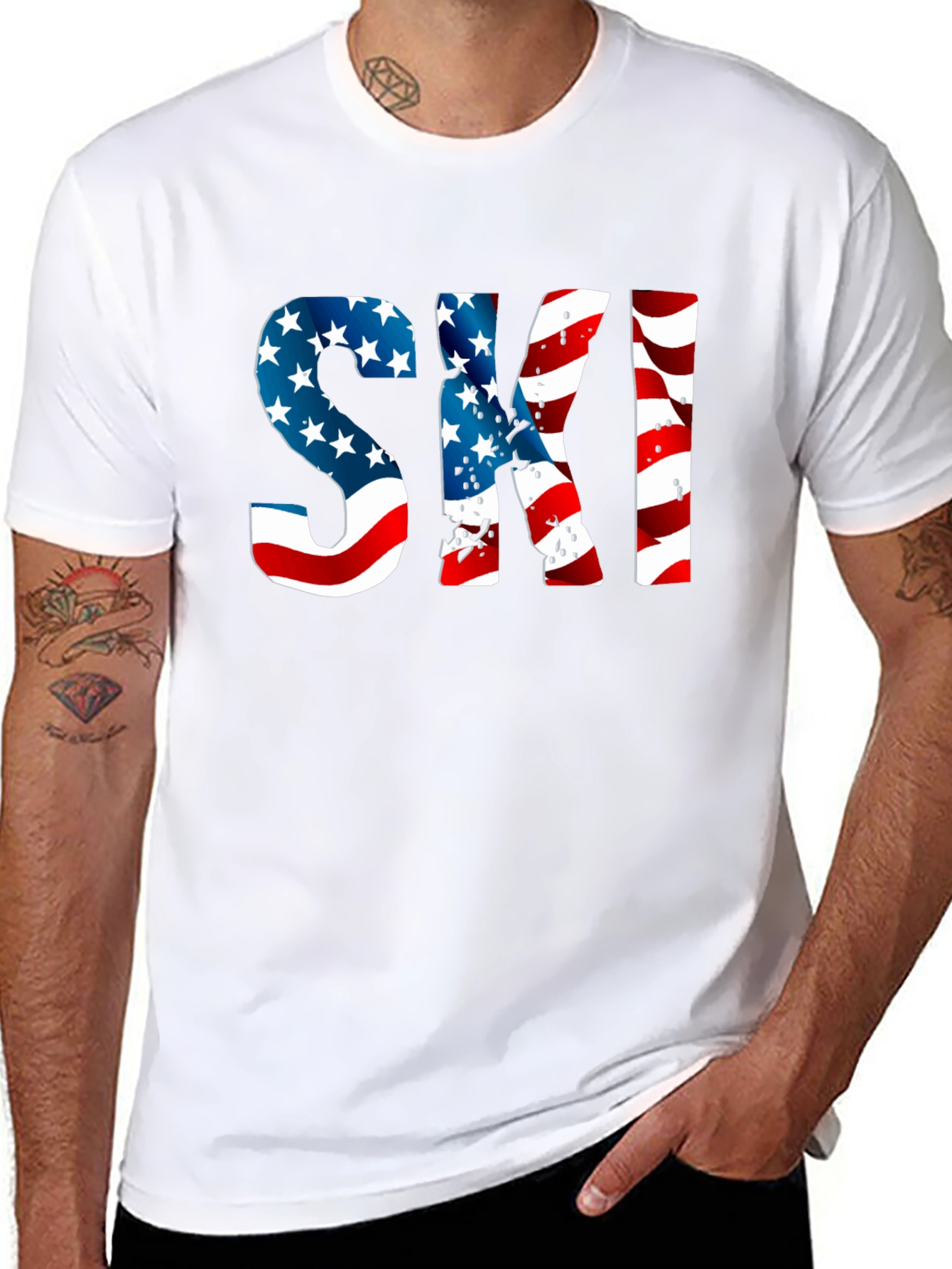Patriotic American Flag Ski T-Shirt