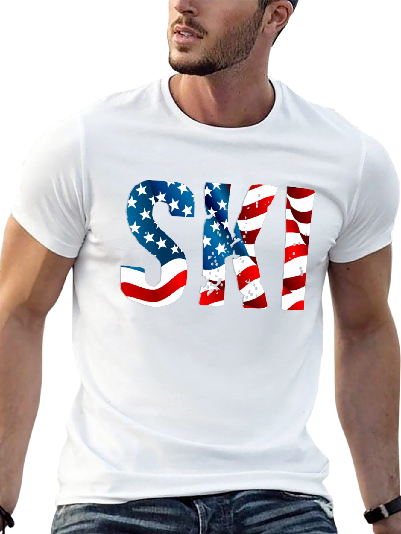 Patriotic American Flag Ski T-Shirt