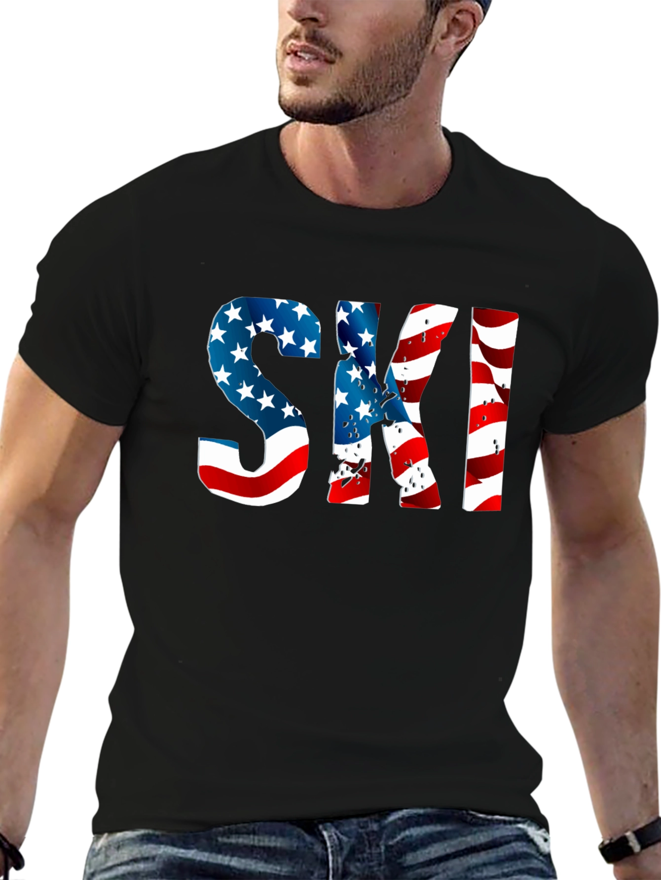 Patriotic American Flag Ski T-Shirt