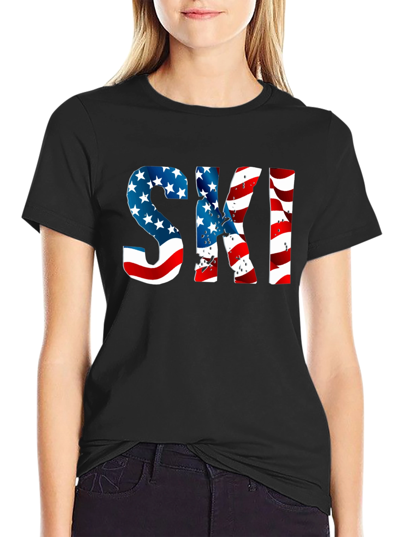 Patriotic American Flag Ski T-Shirt