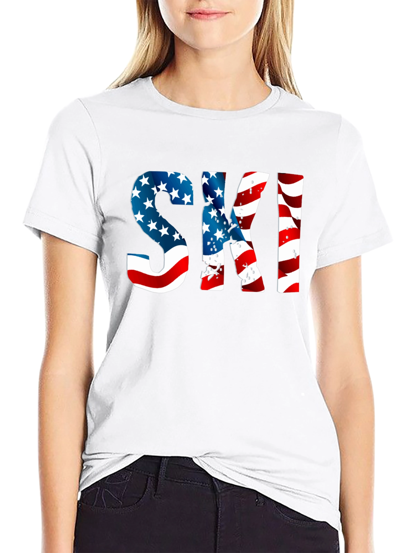 Patriotic American Flag Ski T-Shirt