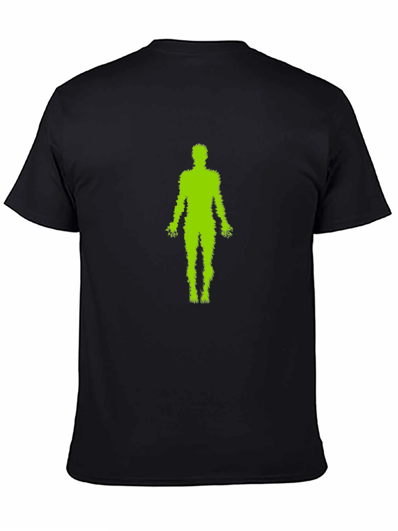Green Fuzzy Human Black T-Shirt