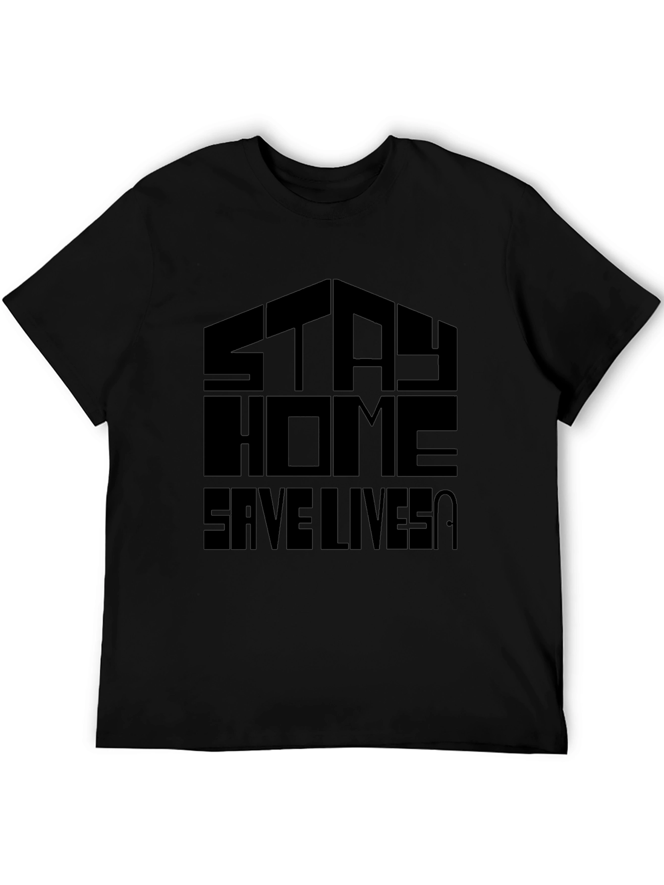Stay Home Save Lives Black Graphic T-Shirt
