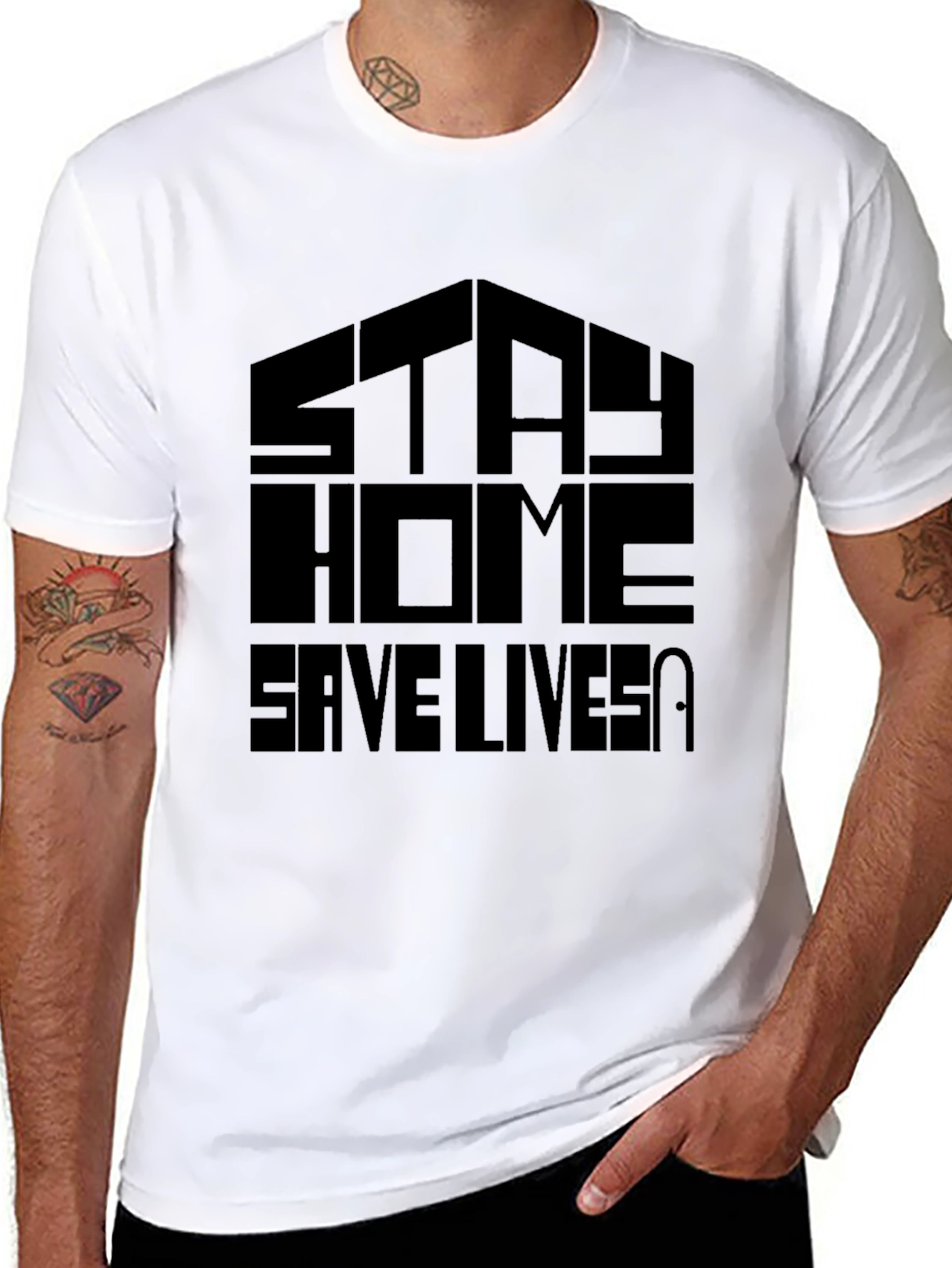 Stay Home Save Lives Black Graphic T-Shirt