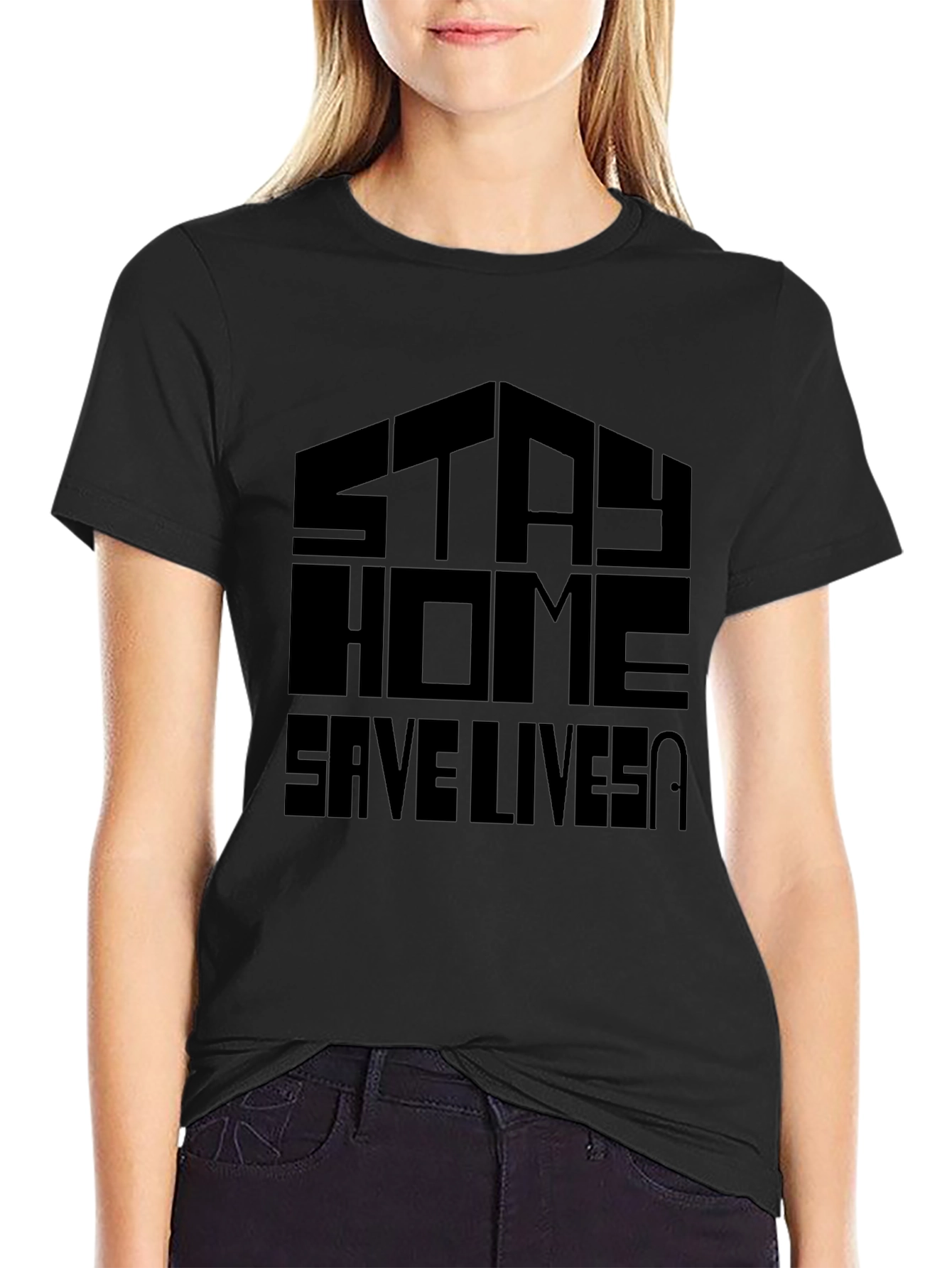 Stay Home Save Lives Black Graphic T-Shirt
