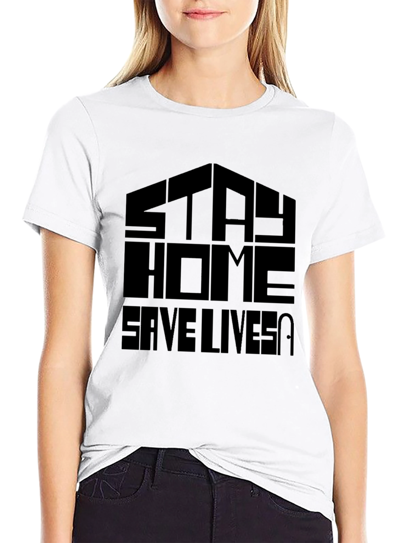 Stay Home Save Lives Black Graphic T-Shirt