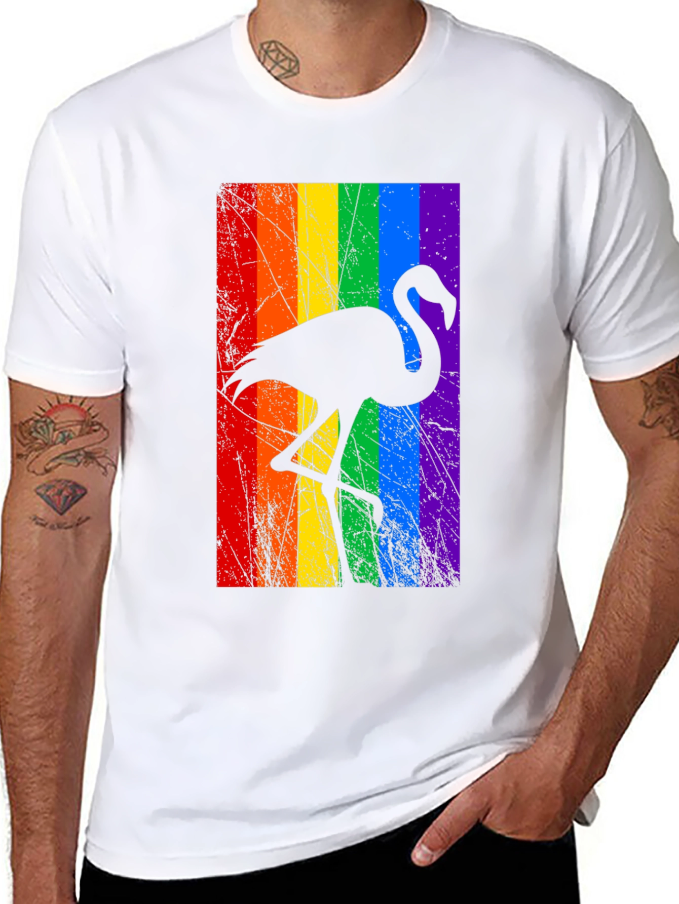 Rainbow Flamingo Graphic Tee - Pride LGBTQ+ Shirt