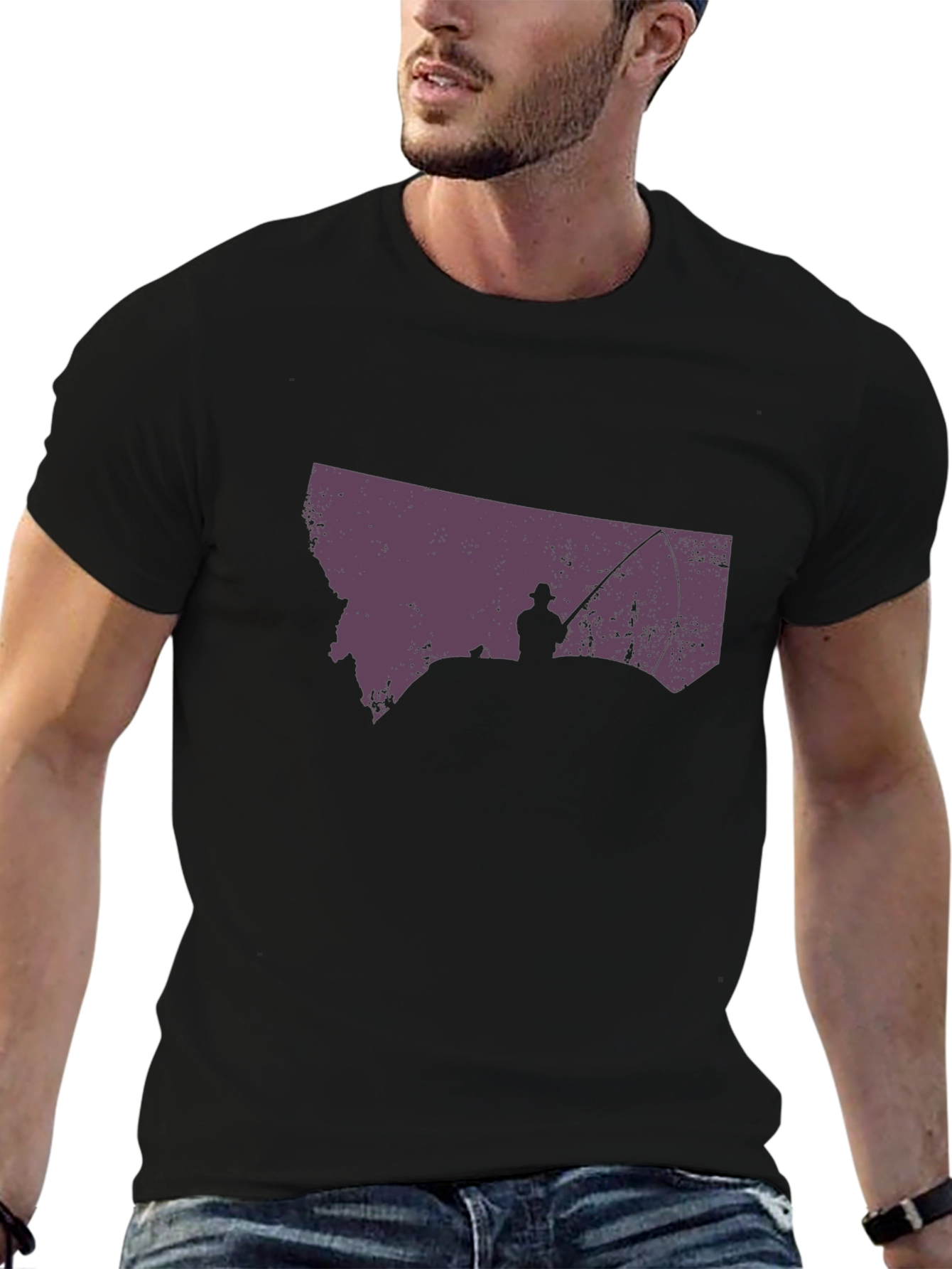 Montana Fishing T-Shirt - State Silhouette Design