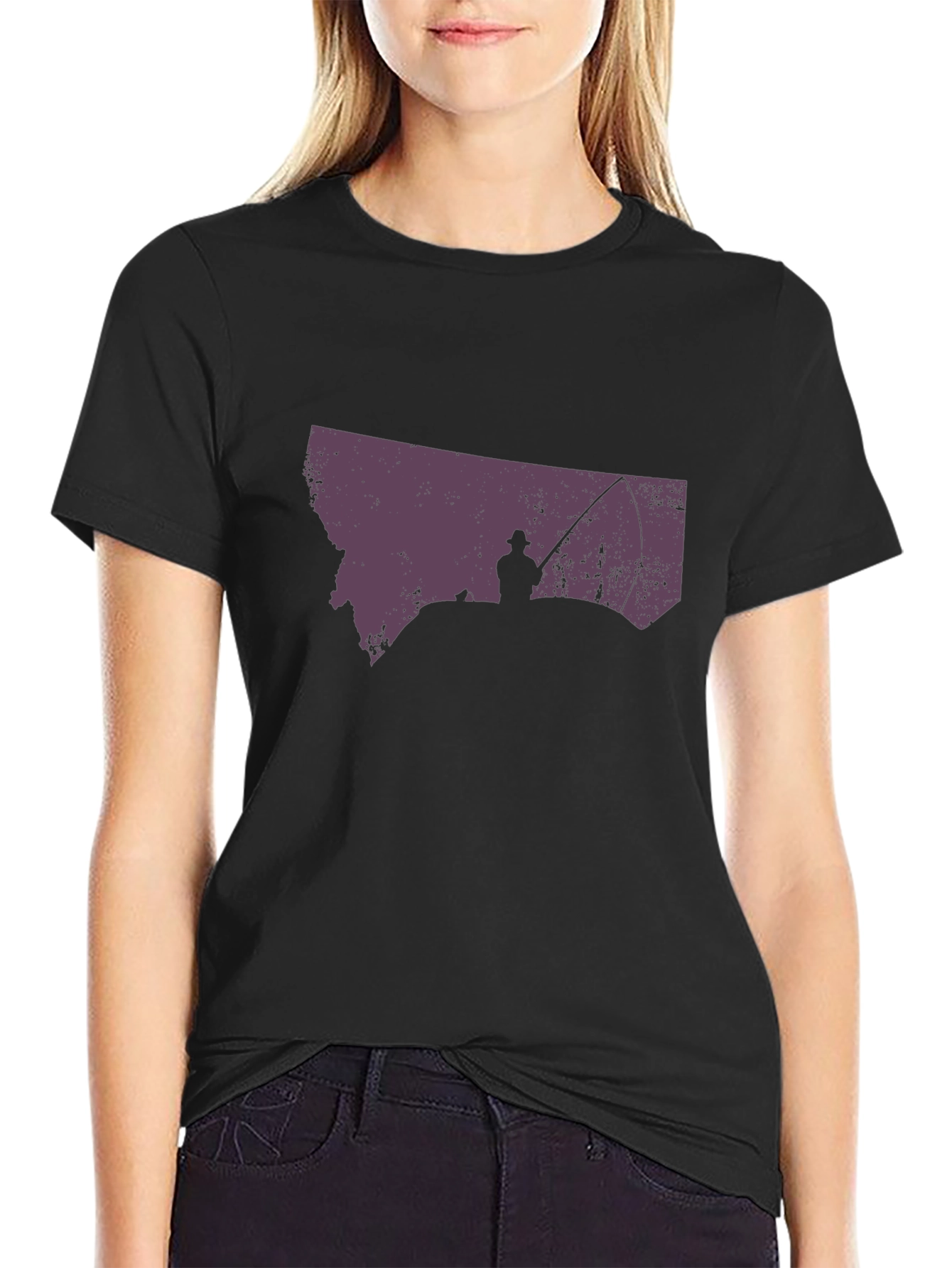 Montana Fishing T-Shirt - State Silhouette Design