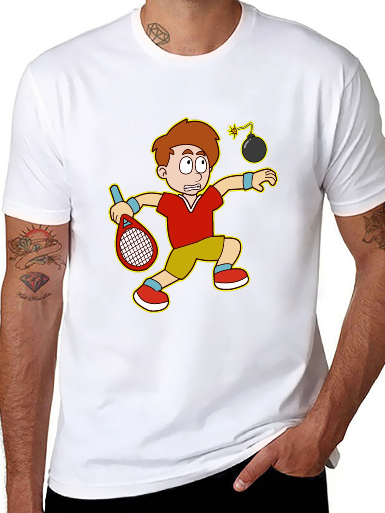 Funny Tennis Player Cartoon Graphic T-Shirt