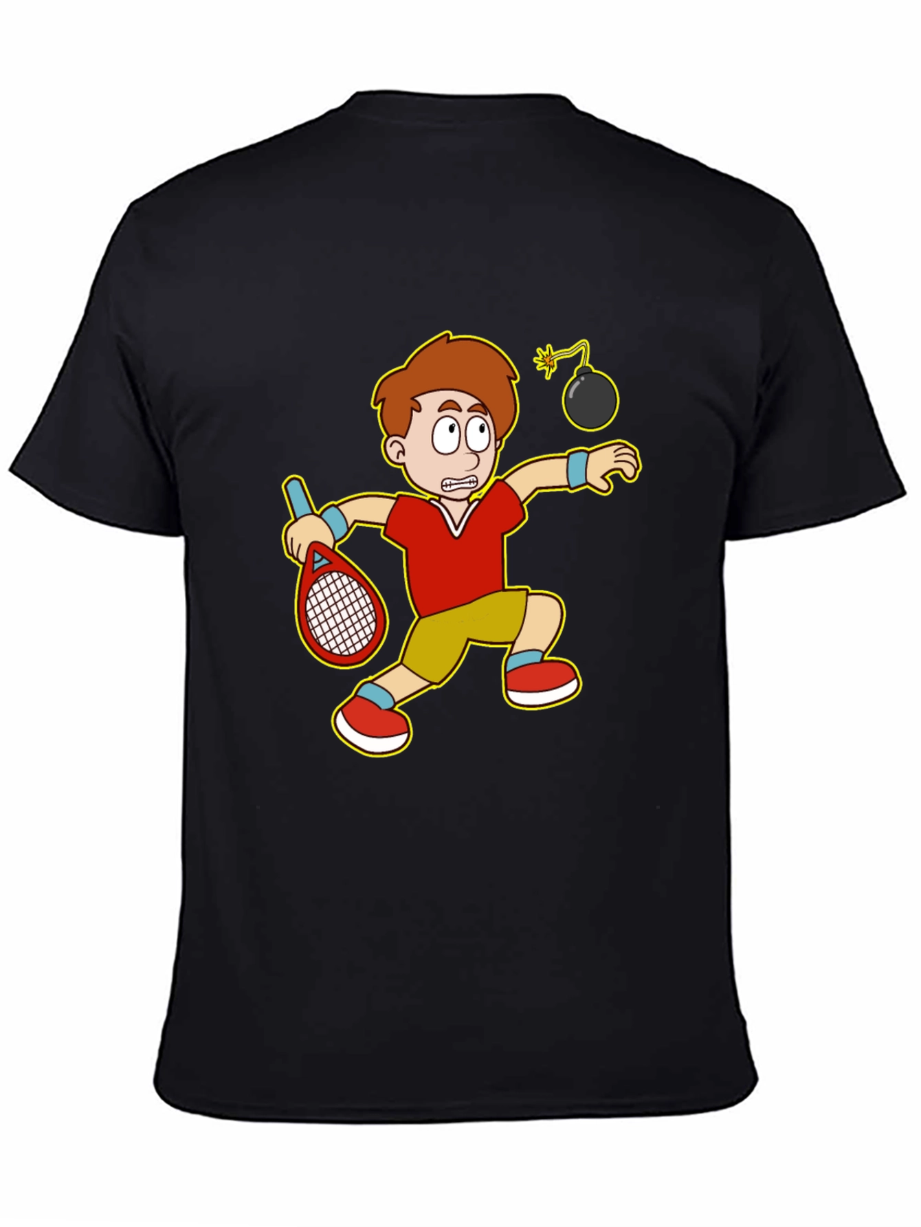 Funny Tennis Player Cartoon Graphic T-Shirt
