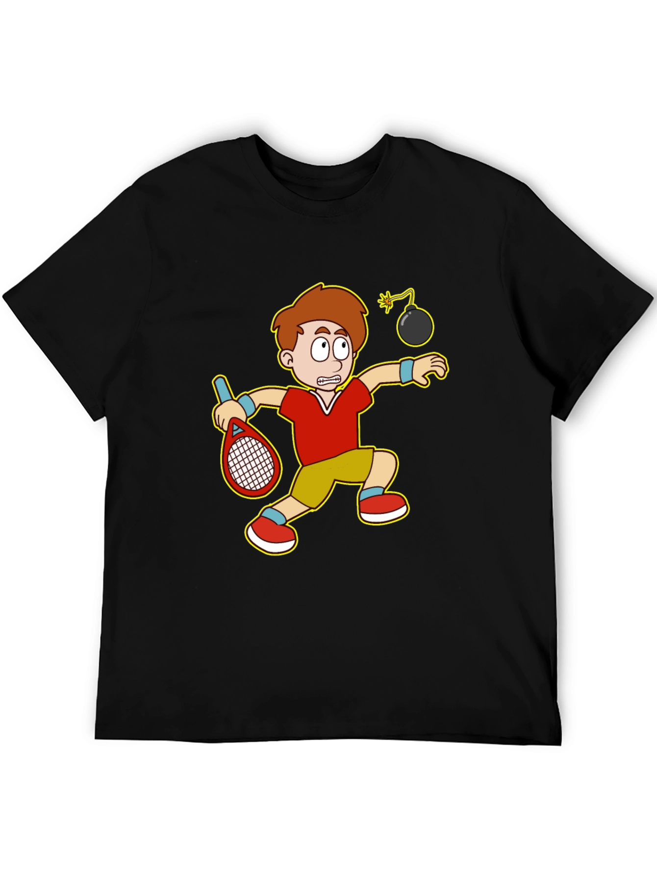 Funny Tennis Player Cartoon Graphic T-Shirt