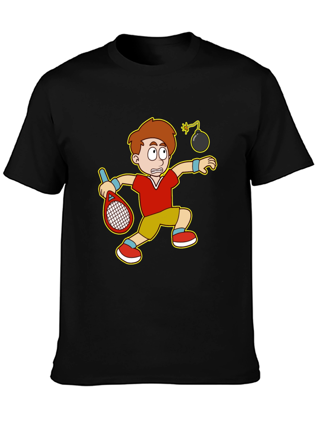Funny Tennis Player Cartoon Graphic T-Shirt