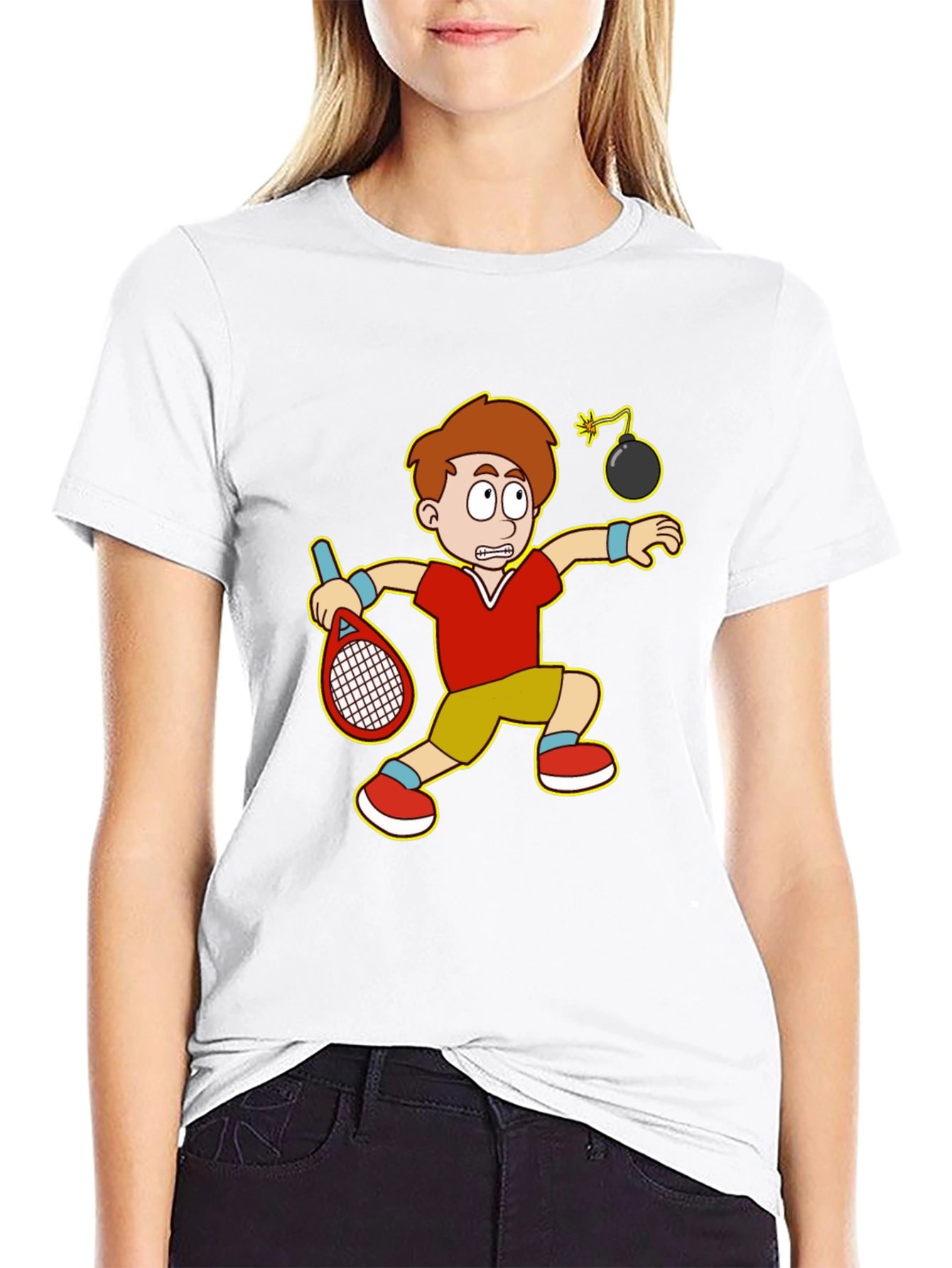 Funny Tennis Player Cartoon Graphic T-Shirt