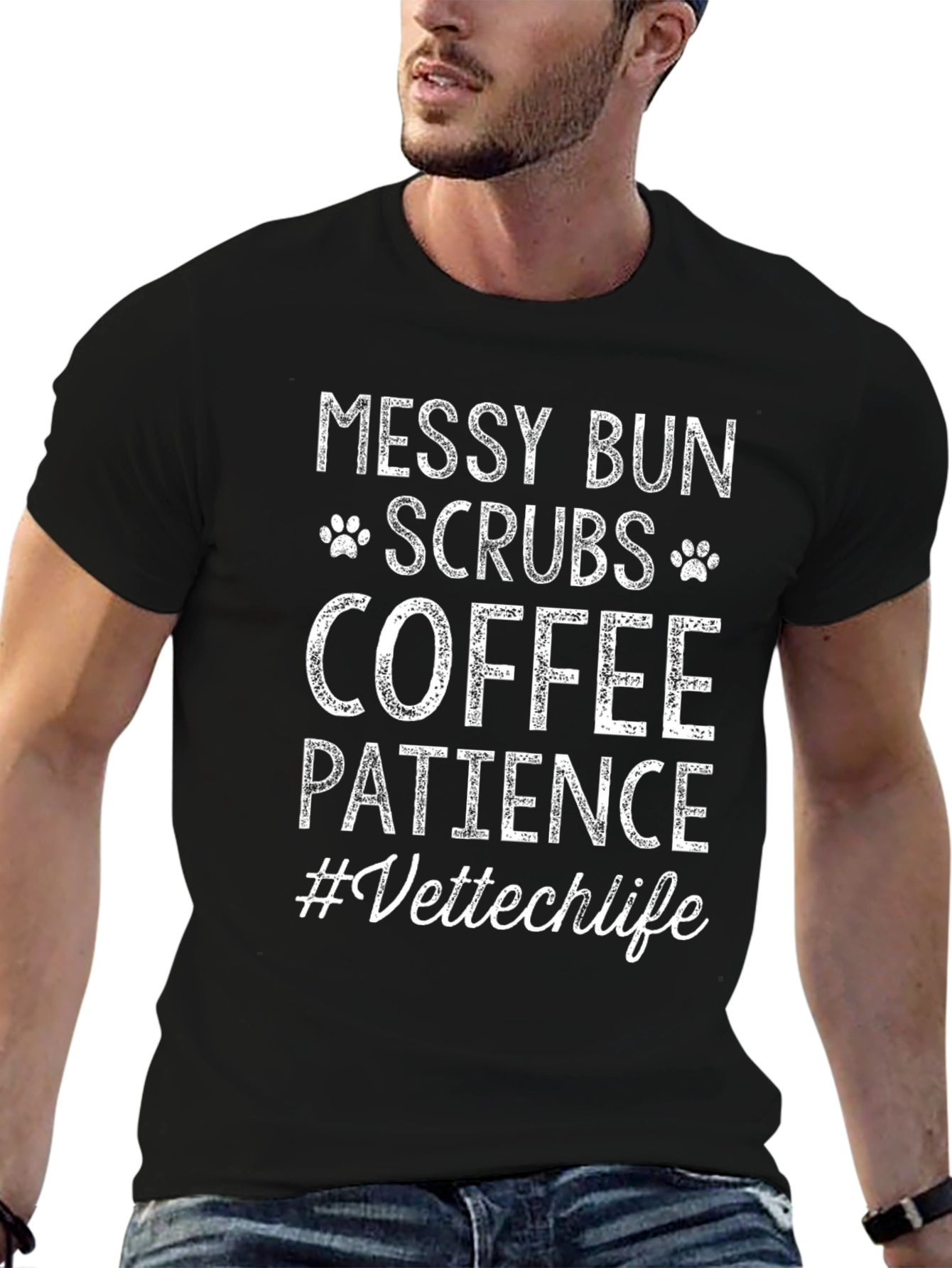 Messy Bun Scrubs Coffee Vettech Life T-Shirt
