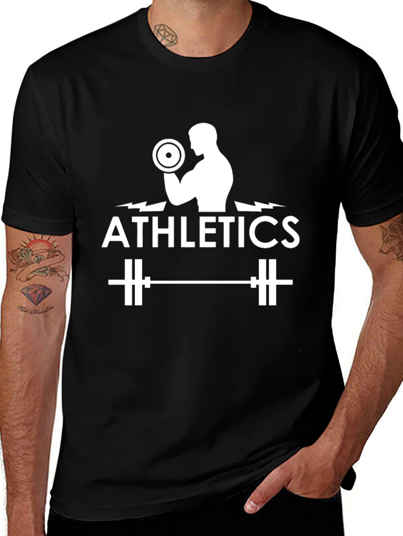 Athletics Black T-Shirt with Weightlifter Graphic