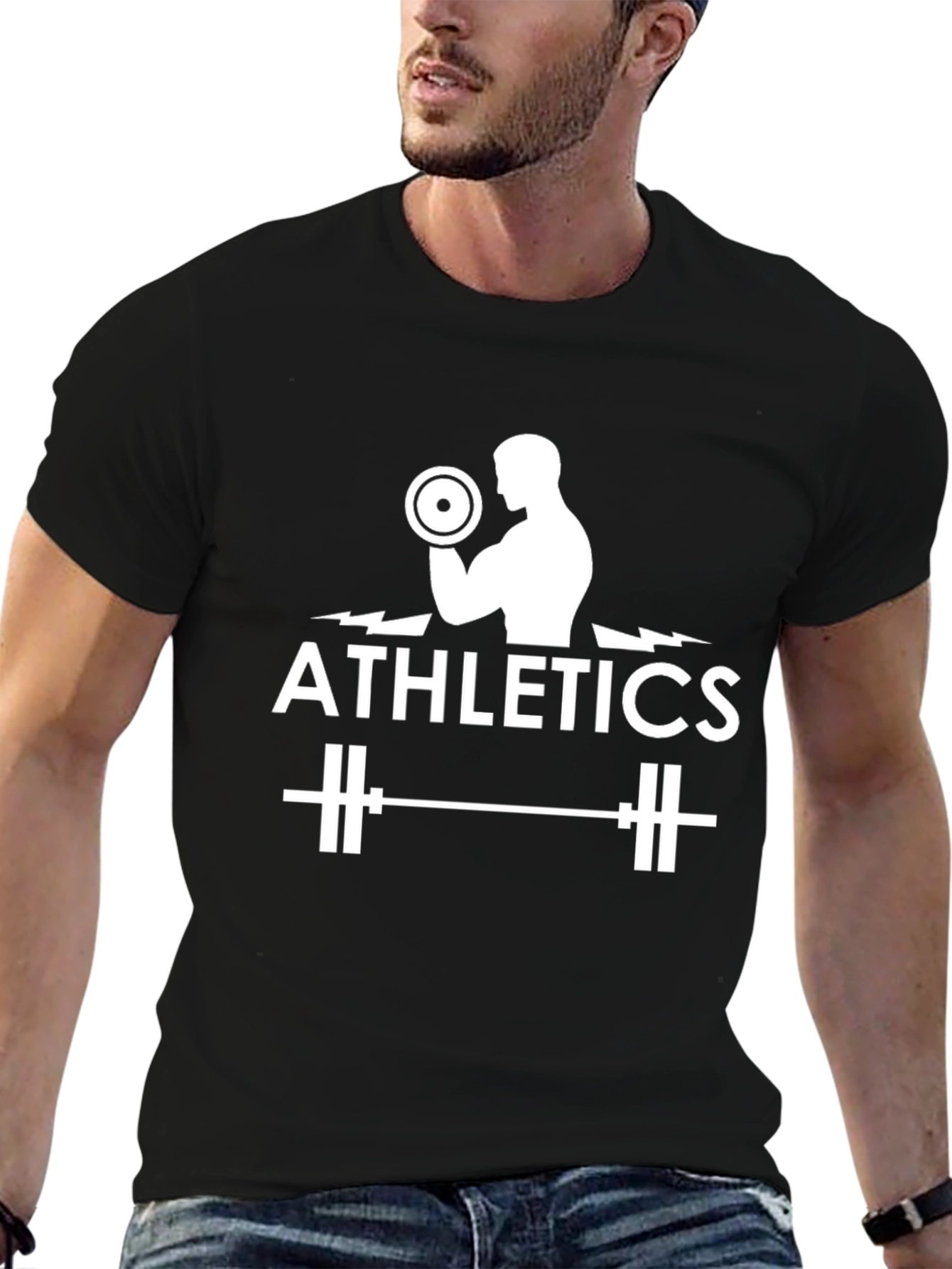 Athletics Black T-Shirt with Weightlifter Graphic