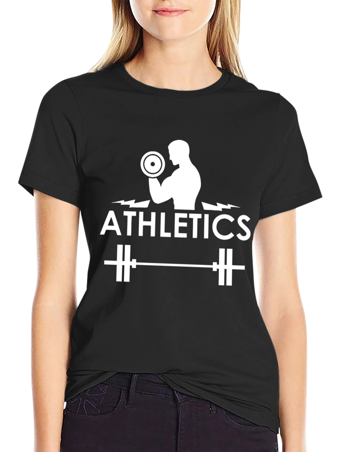Athletics Black T-Shirt with Weightlifter Graphic