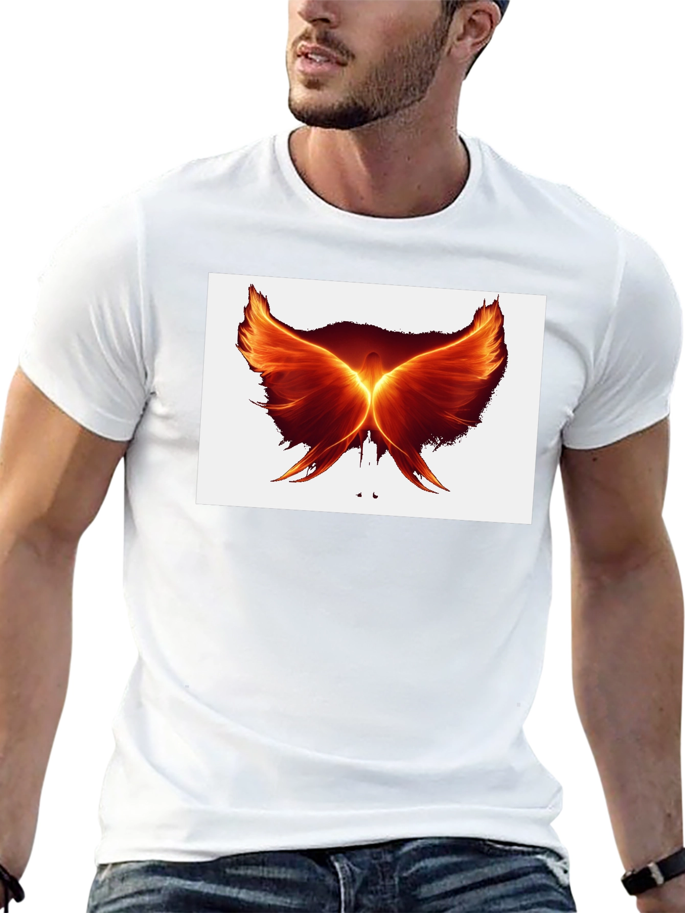 Fiery Phoenix Wings Graphic Black T-Shirt