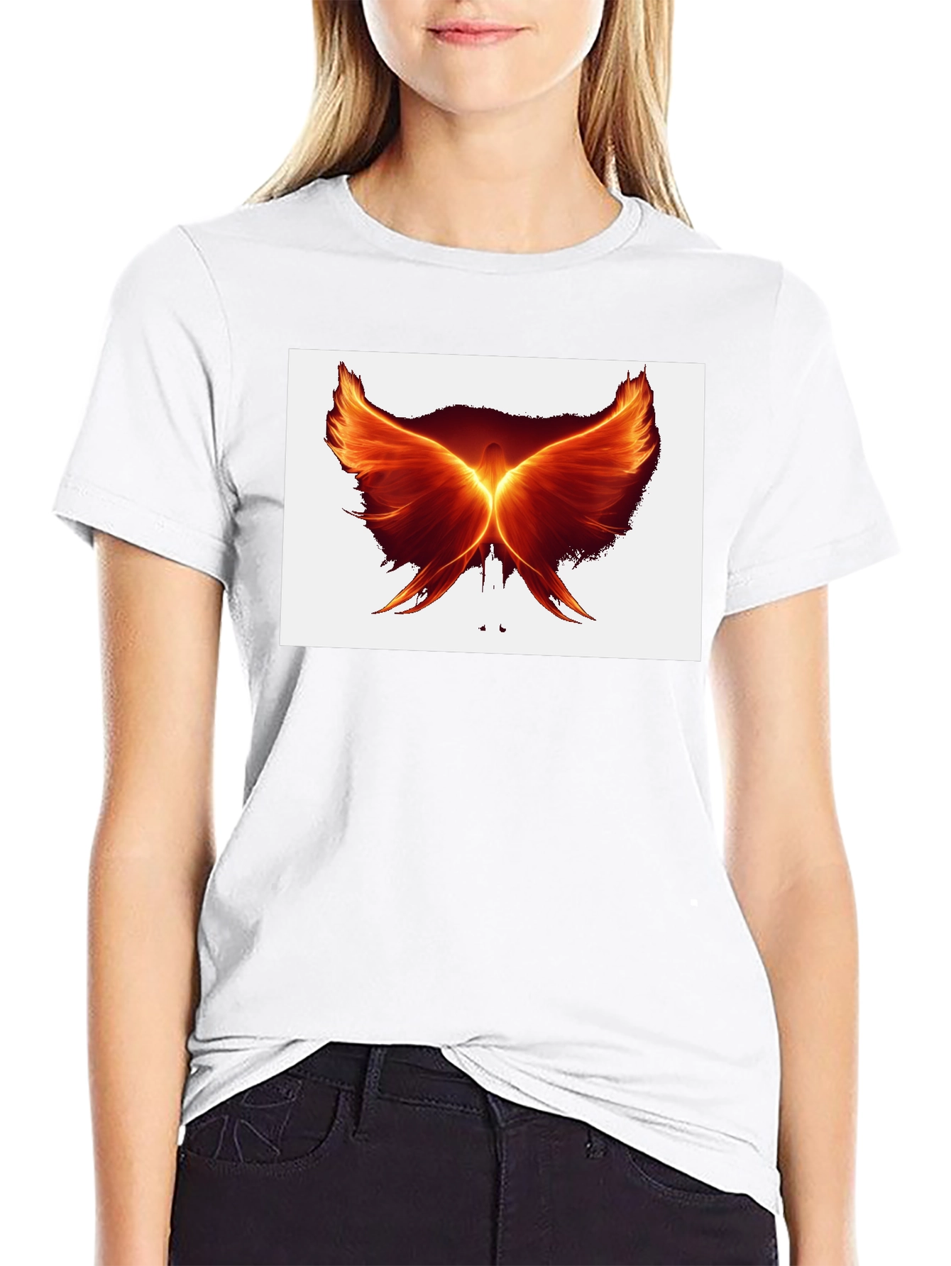 Fiery Phoenix Wings Graphic Black T-Shirt